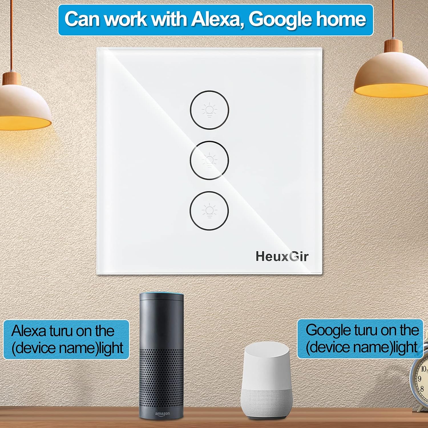 Thumbnail 4 de HeuxGir Smart WiFi Touch-Lichtschalter mit Glasplatte (86 x 86 mm) – kompatibel mit Alexa & Google Home