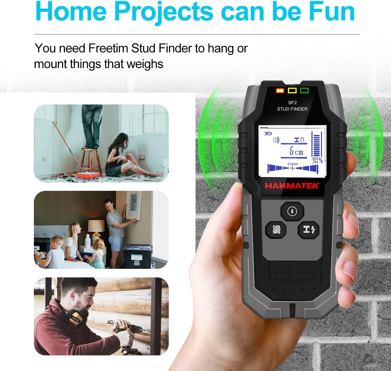 Thumbnail 6 de HANMATEK SF2 – Détecteur mural 4 en 1 pour métaux, bois et câbles CA (alarme sonore et écran LCD)