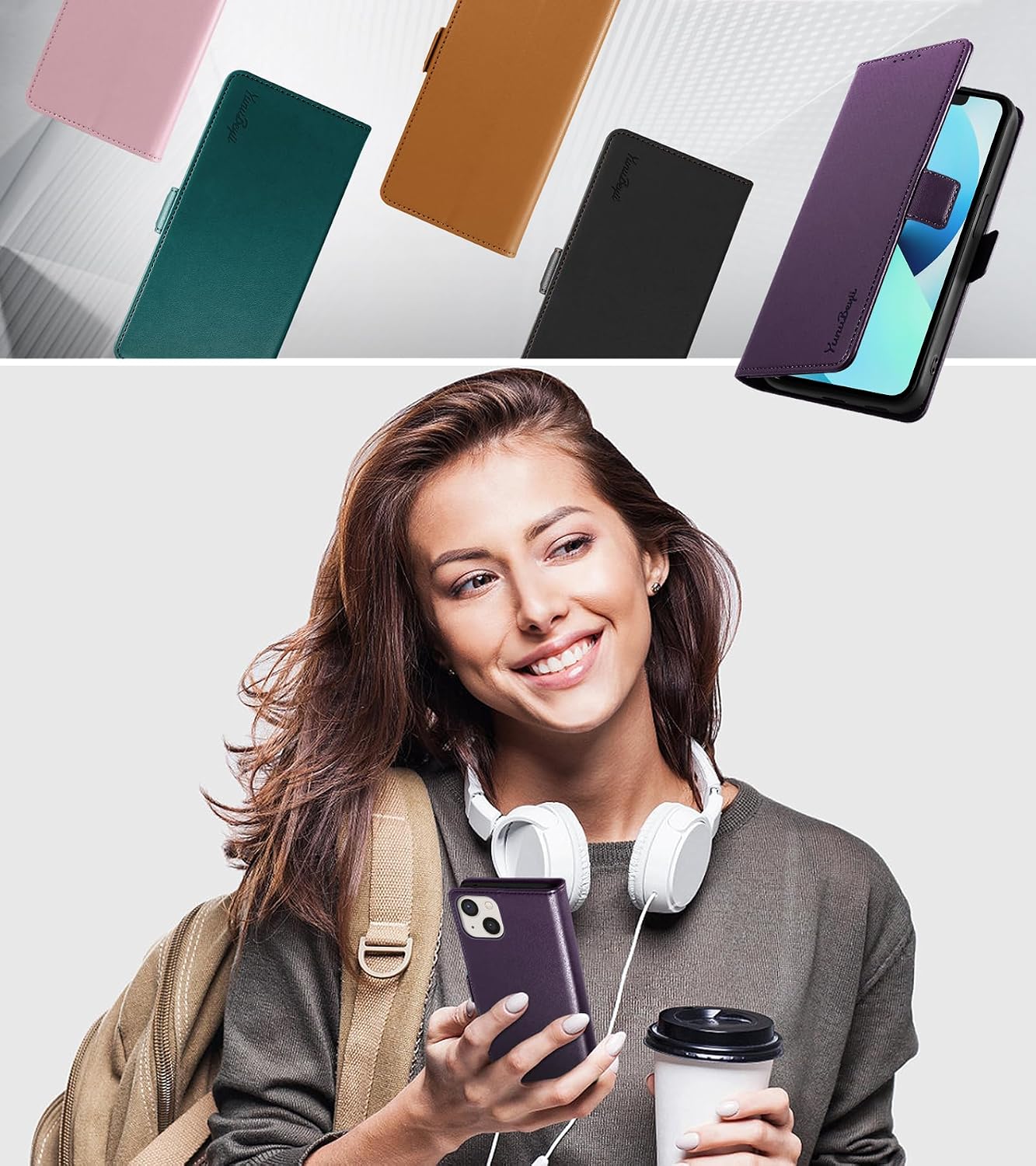 Thumbnail 5 de Yunubeyii Wallet Flip Case for iPhone 13 with RFID Blocking, Magnetic Flip & Kickstand (Purple)