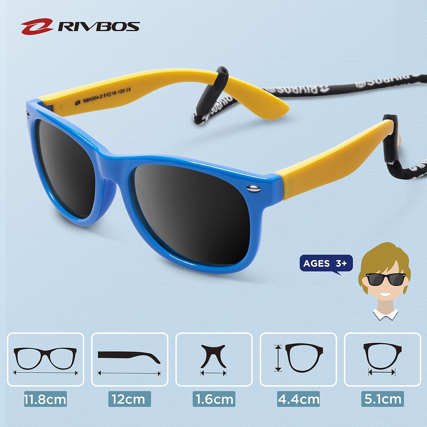 Thumbnail 4 de RIVBOS Kinder Polarisierte Sonnenbrille mit Riemen RBK004 – farbenviell und bruchsicher