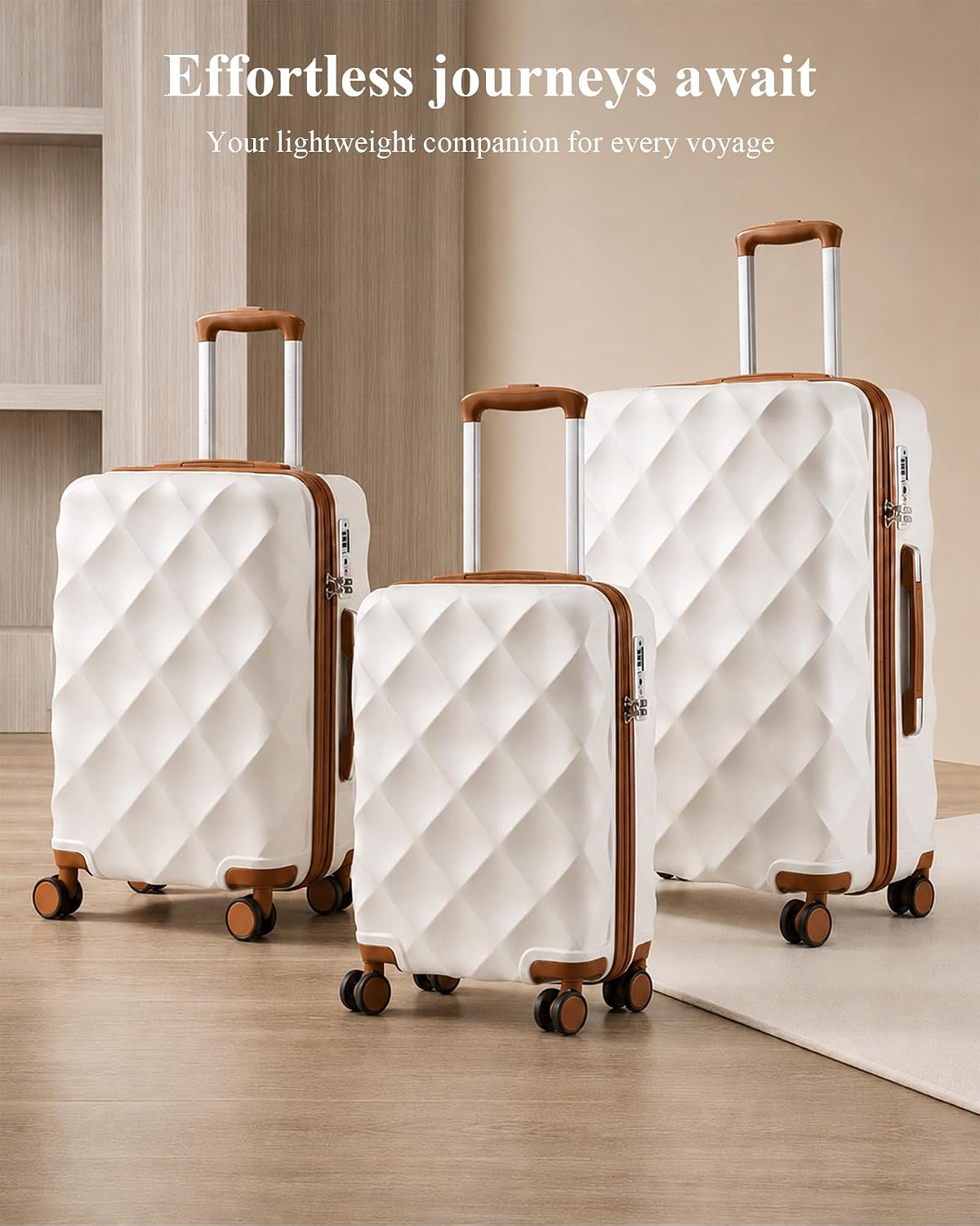 Detalle 2 de British Traveller Valigia Trolley 54CM 20'' ABS+PC con Ruote Girevoli, TSA e Lucchetto – Bianco