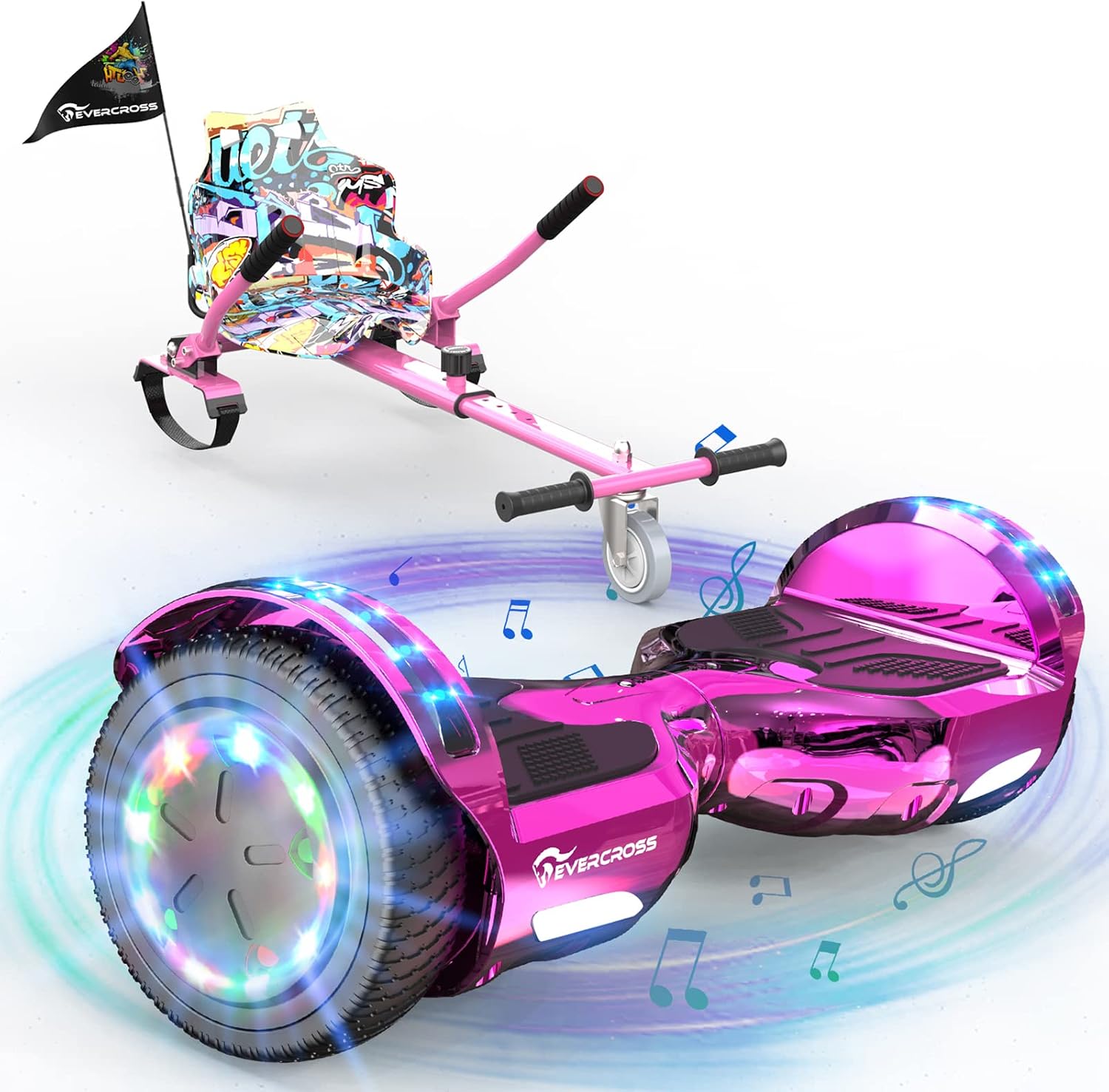 EVERCROSS 6,5" Hoverboard mit Sitz + Hoverkart – Bluetooth, LED, 4Ah Akku