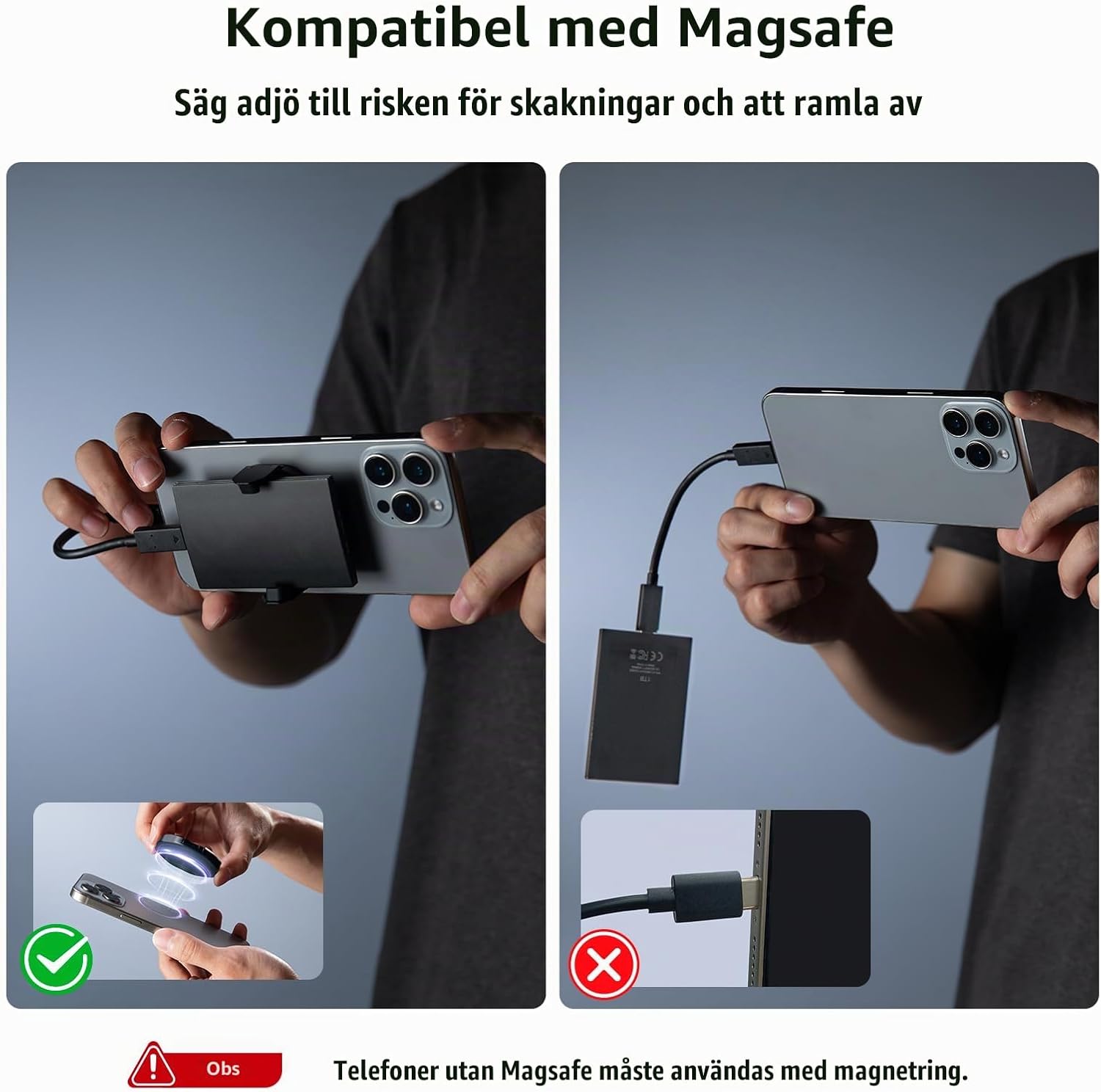 Detalle 2 de SMALLRIG 5157 SSD-hållare för mobil med MagSafe, 45–70 mm och kallskofäste