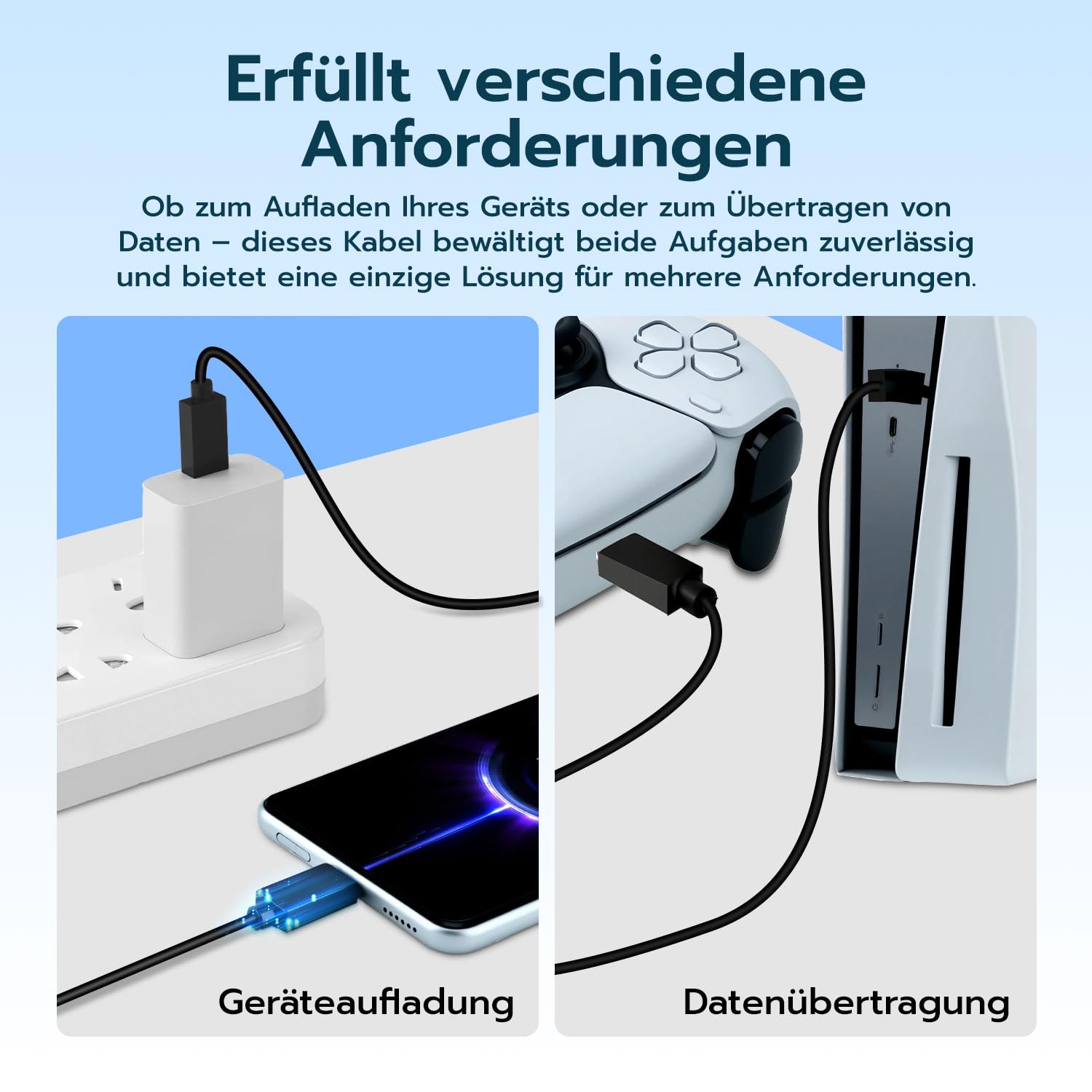 Thumbnail 2 de Tolesum Ladekabel für PS5 Controller 3 m USB-C