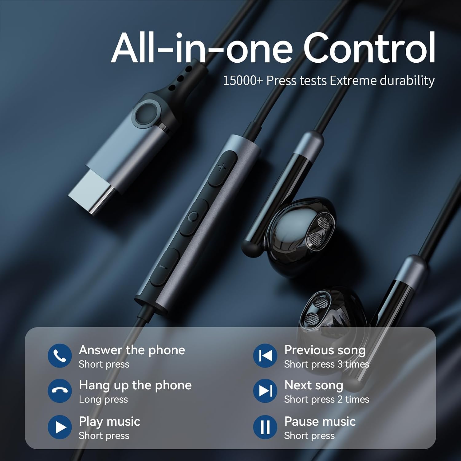 Detalle 2 de USB-C Kopfhörer mit Mikrofon – In-Ear Headset für Samsung Galaxy, iPhone 15/16/17, iPad und mehr