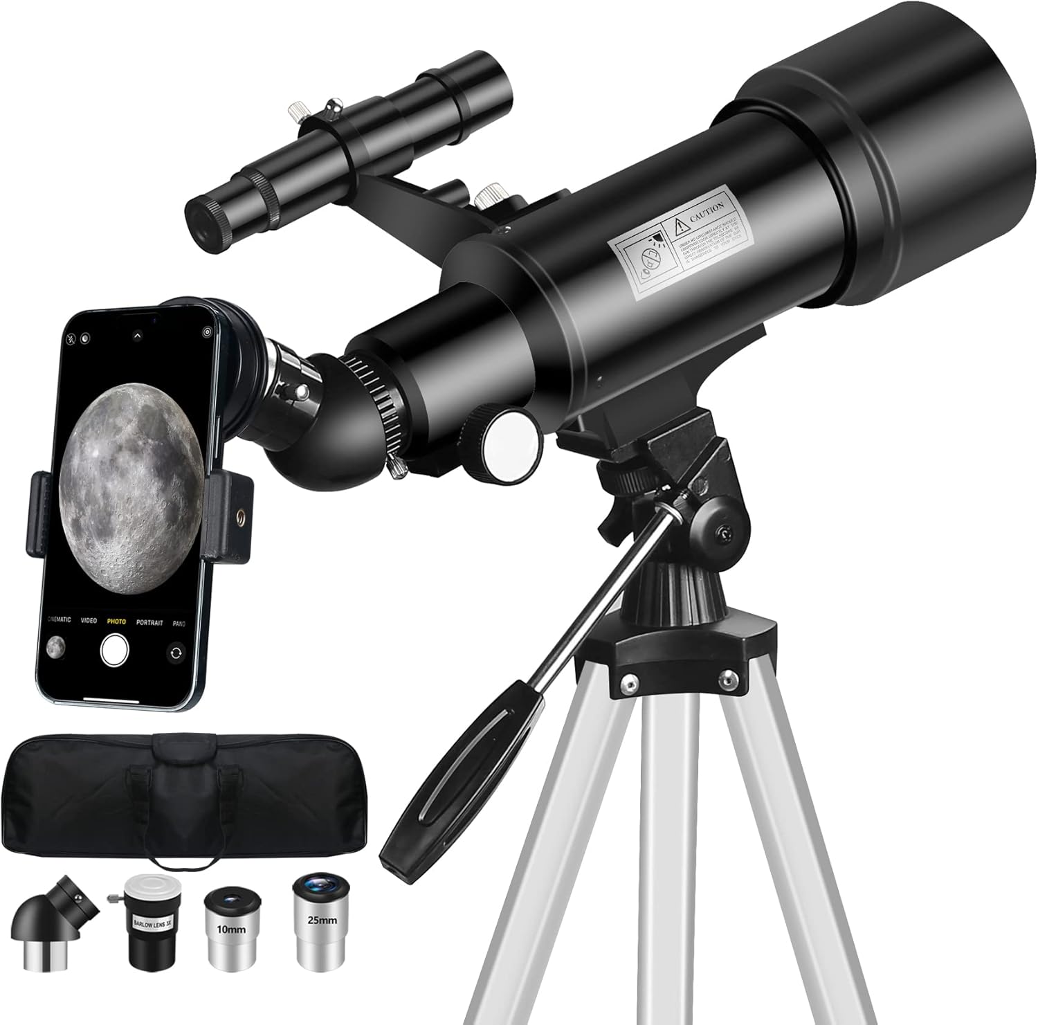 Mijiao Telescopio Astronomico 70 mm: lente di 400 mm, 90X, treppiede regolabile e trepide viaggio