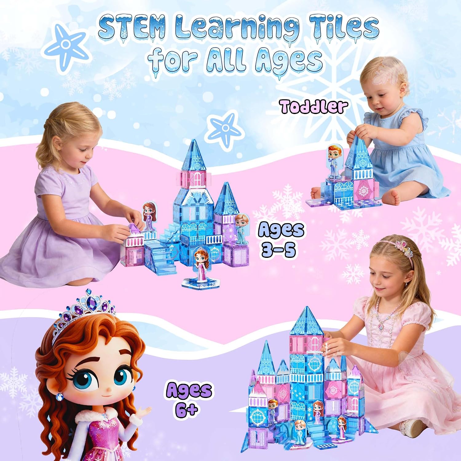 Thumbnail 4 de GobiDex 100PCS Magnetic Tiles Princess Castle Set with 4 Dolls & Stairs