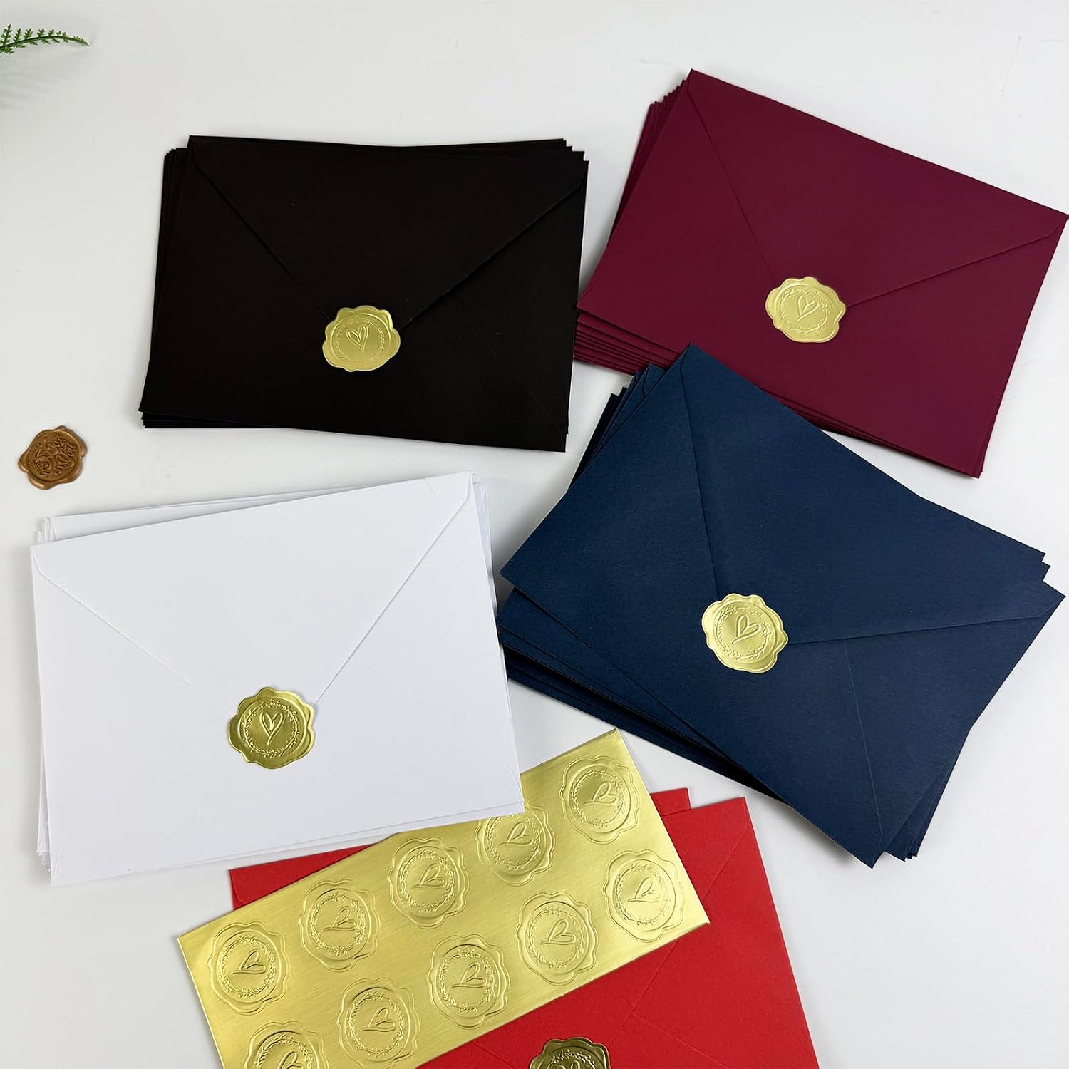 Thumbnail 2 de Rinrda Blue A7 Envelopes for 5x7 Cards, Self-Seal with Gold Stickers