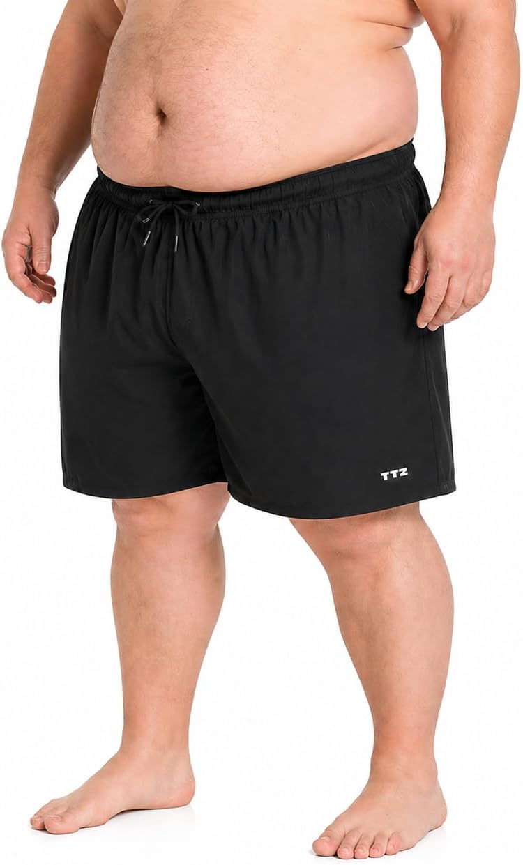 Detalle 2 de TTZ Mens Big and Tall Swim Trunks 9-Inch Inseam, Quick-Dry with Zipper Pockets (2X–6X)
