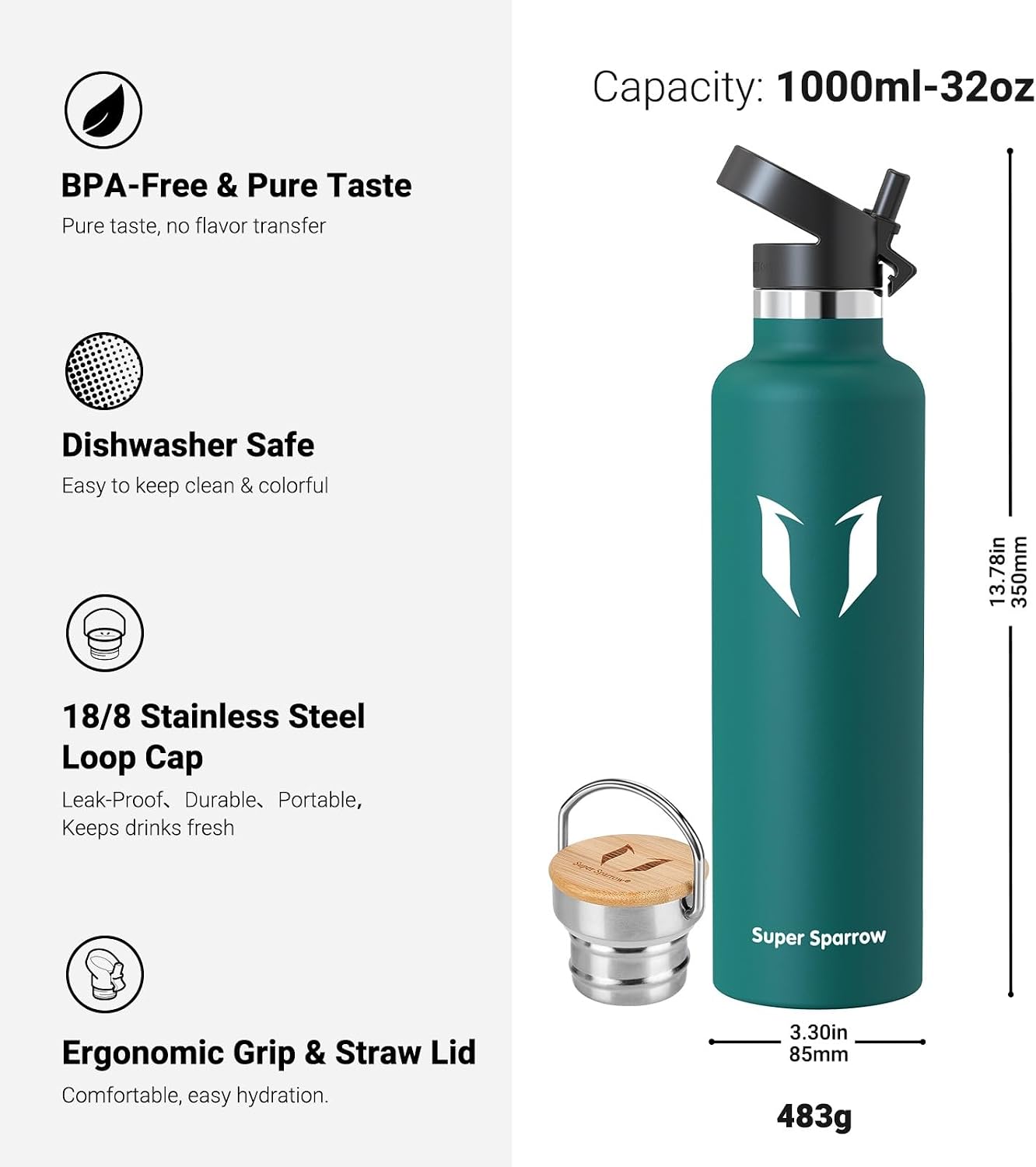 Detalle de Super Sparrow Water Bottle 750ml insulated bottle ๐ง