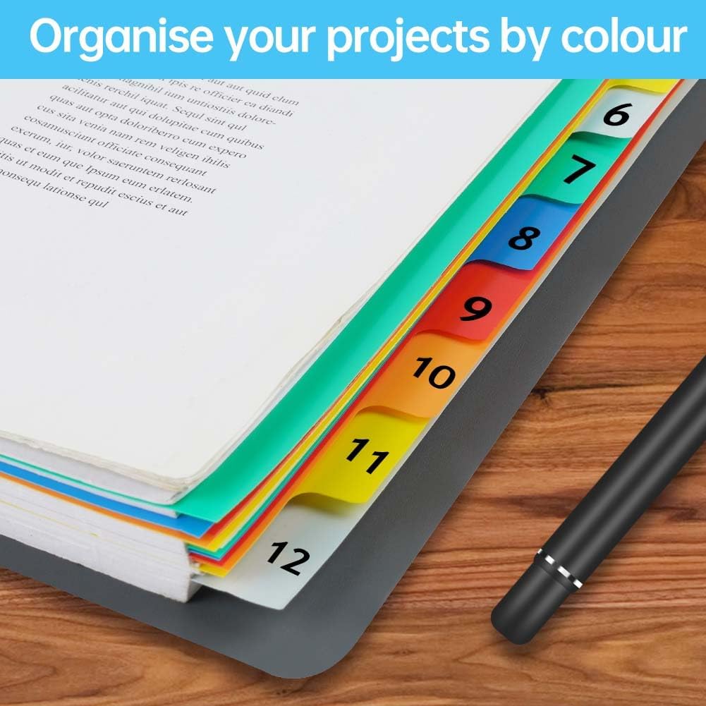 Detalle de OFFCUP A4-tabbladen, 5 sets met 12 genummerde tabs in 6 kleuren