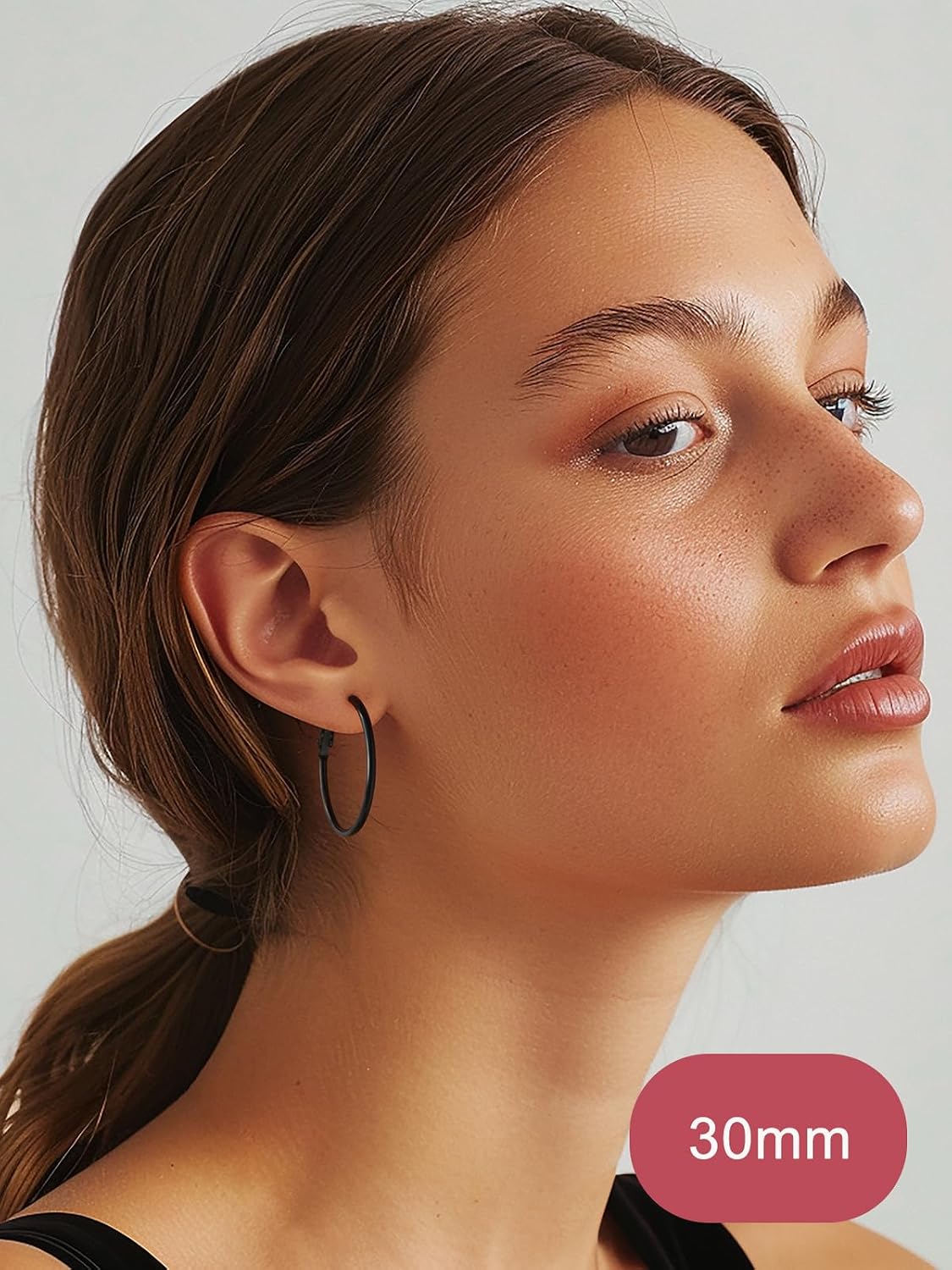 Detalle de FOCALOOK Boucles d’oreilles créoles femme argent/plaqué or/noir en acier inoxydable (grands anneaux)