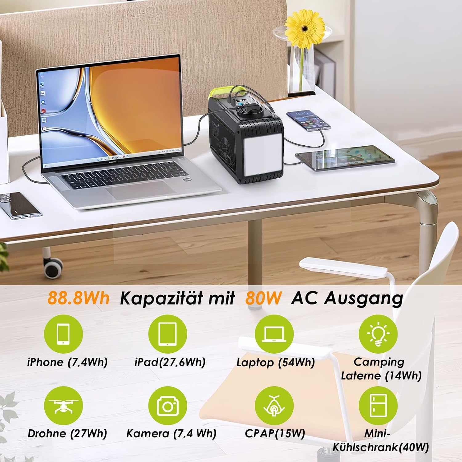 Thumbnail 2 de MARBERO Tragbare Powerstation 24.000 mAh (88,8 Wh) mit 80 W 230-V-Steckdose, USB-C & LED
