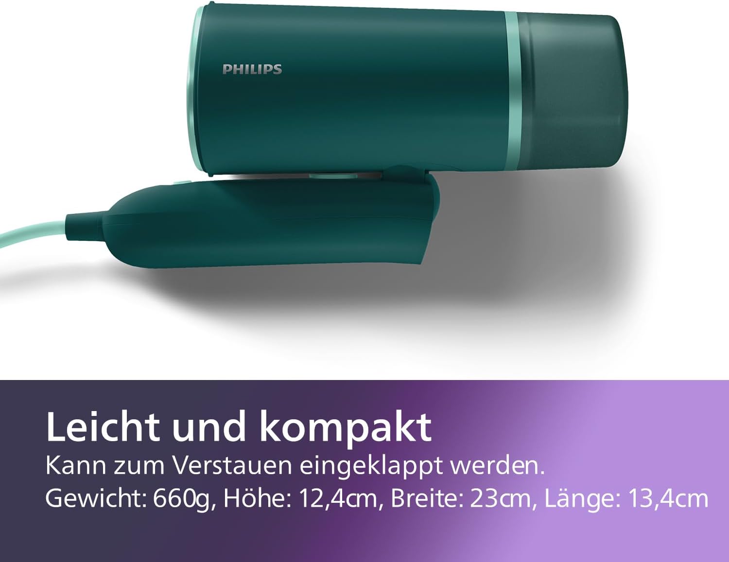 Detalle de Philips 3000-Serie Tragbarer Dampfglätter STH3020/70 – 1000 W, 20 g/min, 120 ml abnehmbarer Tank