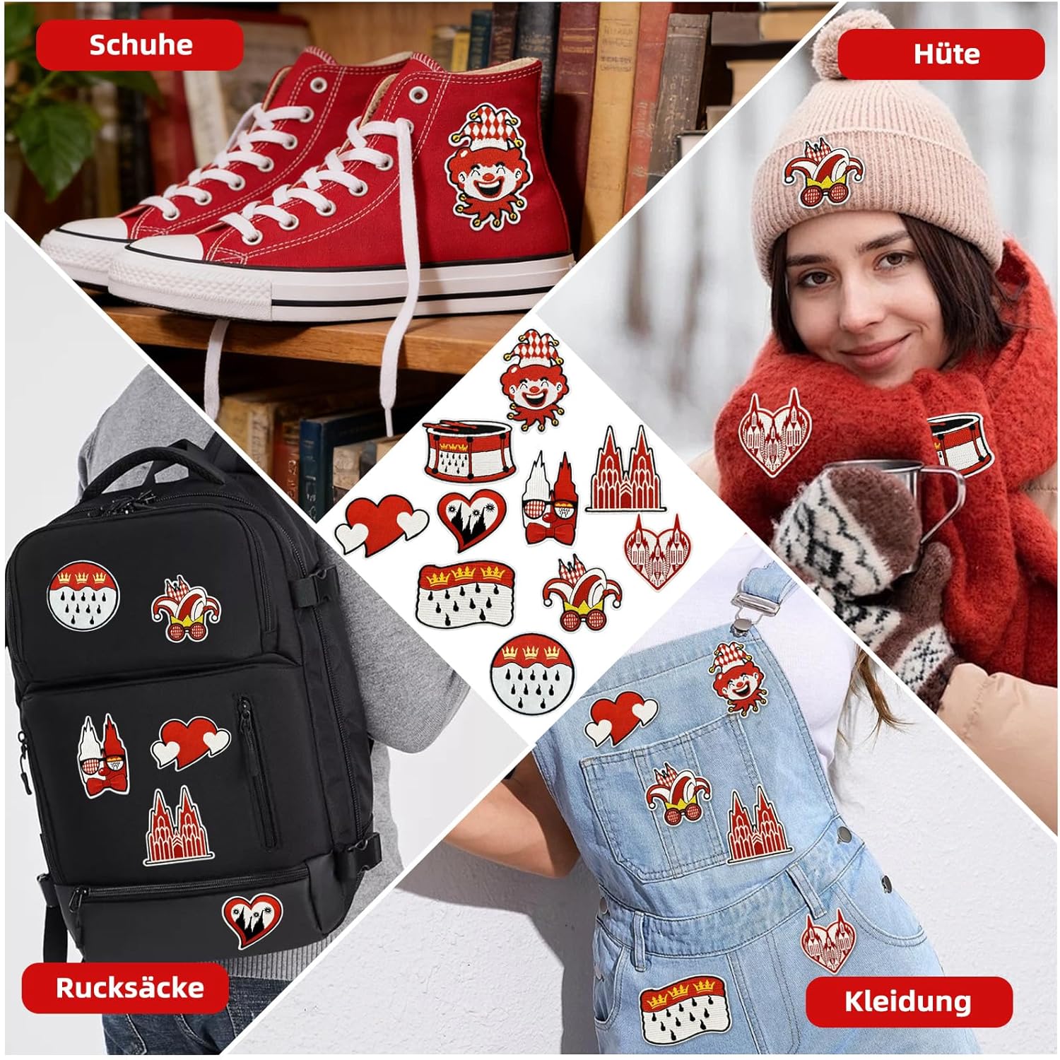 Thumbnail 6 de 10 Stück Kölner Karneval Rot Weiß Bügelflicken – Bügelbilder für Textilien