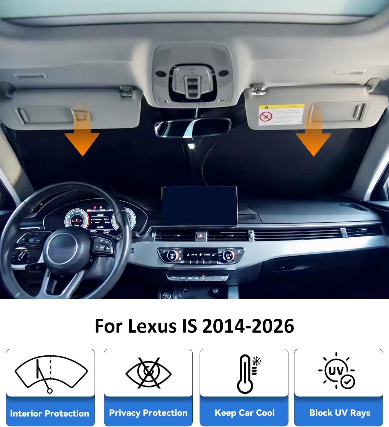 Detalle 2 de PAIMOHO Windshield Sun Shade for 2014-2026 Lexus IS Series