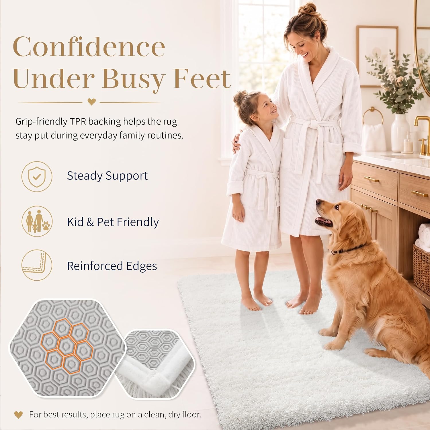 Detalle de Yimobra 32" x 20" Plush Bath Rug, Off-White Microfiber