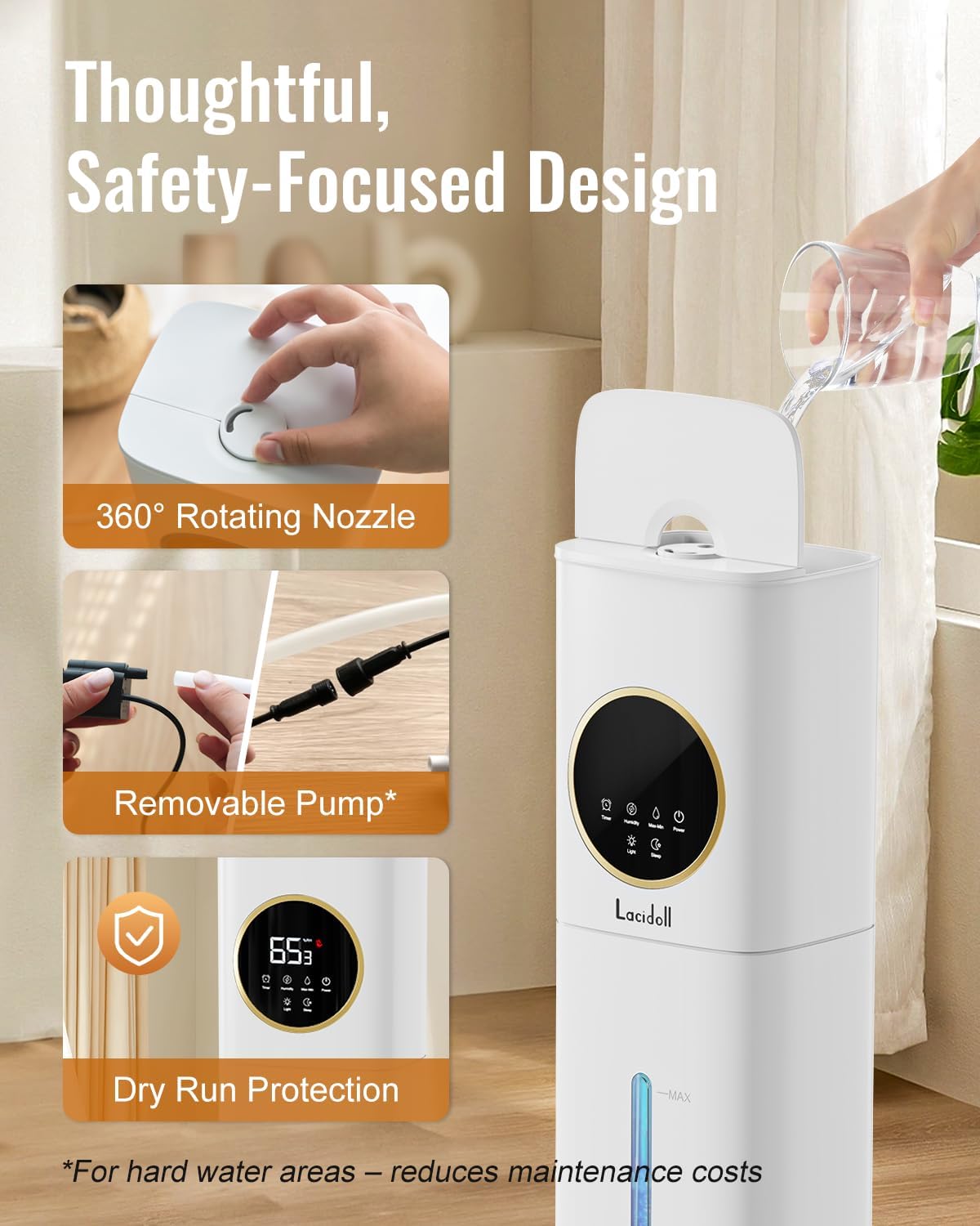 Thumbnail 6 de Lacidoll LCD-MH-2303-W-CA 8 L Cool Mist Humidifier with Top Fill