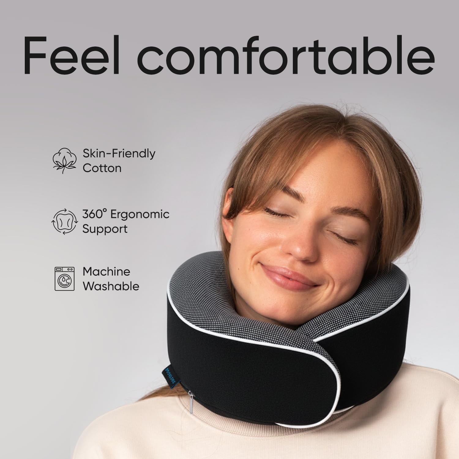Detalle 2 de Proglobe Travel Pillow Memory Foam Neck Pillow Set with Sleep Mask and Mesh Bag (Black)