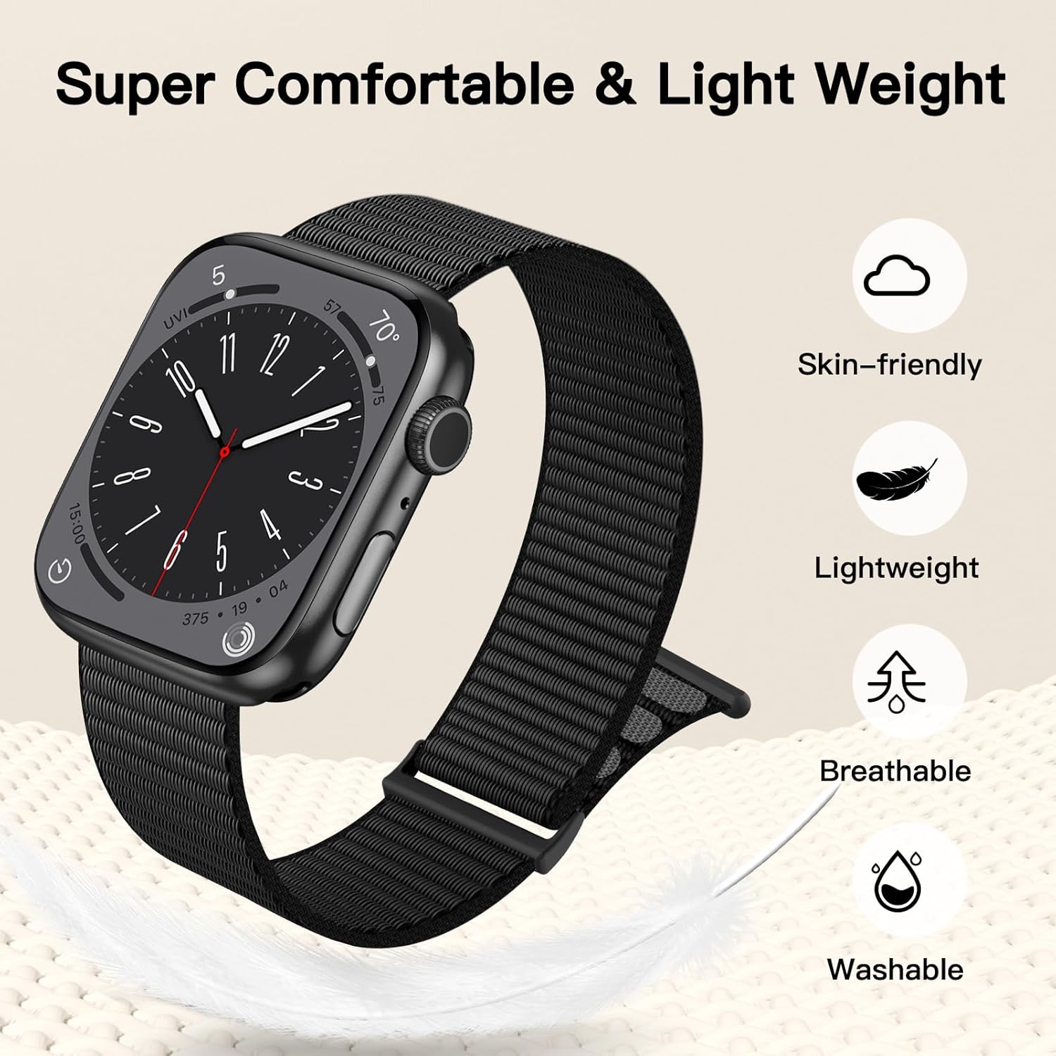 Thumbnail 3 de Bracelet nylon Yoohoo pour Apple Watch (compat. 38/40/41/42/44/45/46/49 mm) – Noir