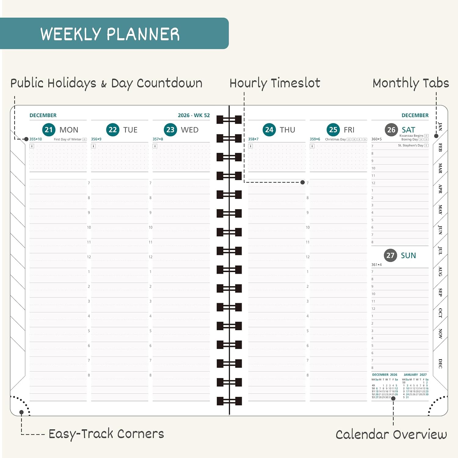 Detalle de BEZEND BZ-P210W01L-27-LV 2027 Planner, Lavender, Hourly Weekly & Monthly