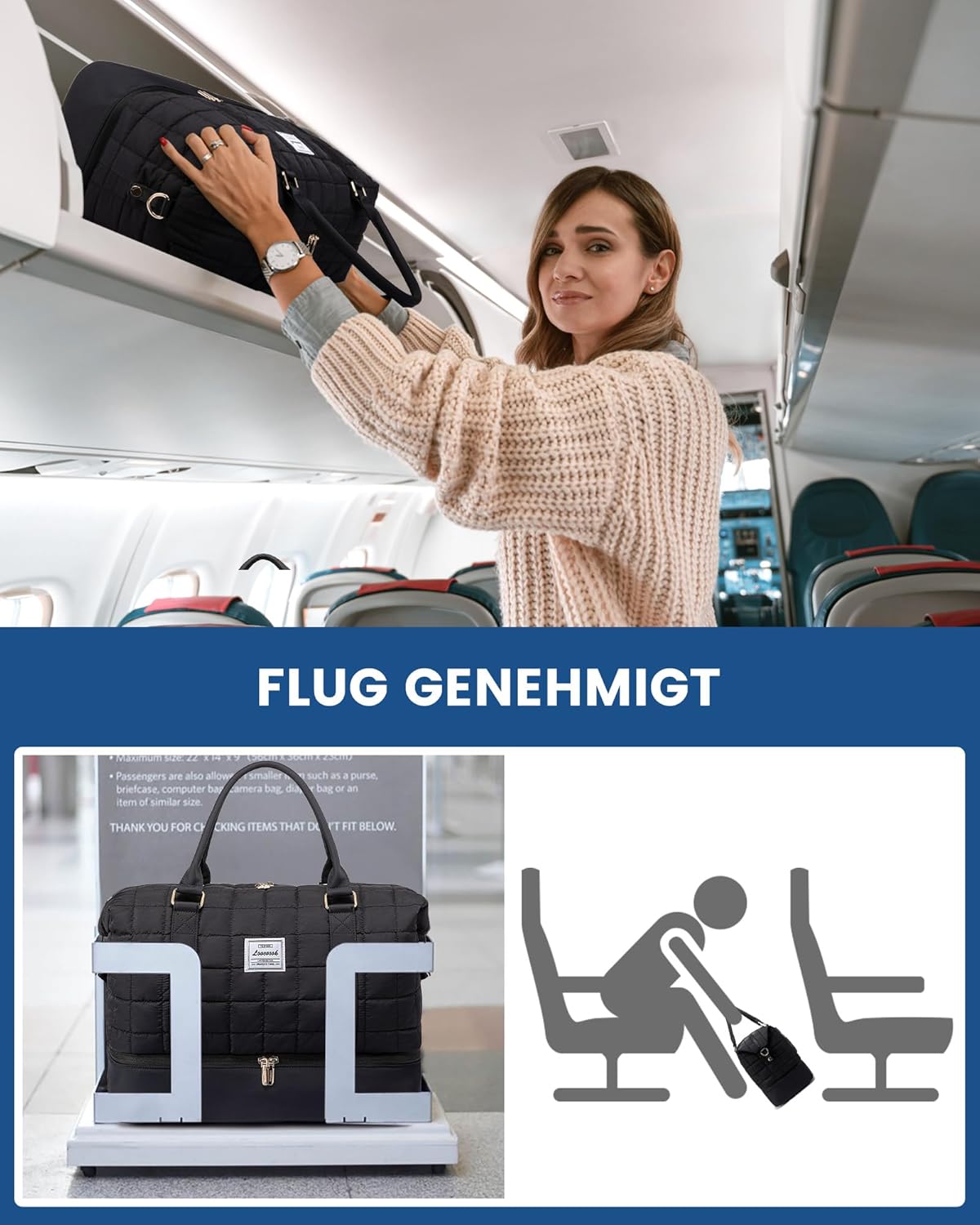 Detalle de LOVEVOOK Reisetasche Damen Groß – Leicht & Vielseitig mit Schuhfach und Nassfach