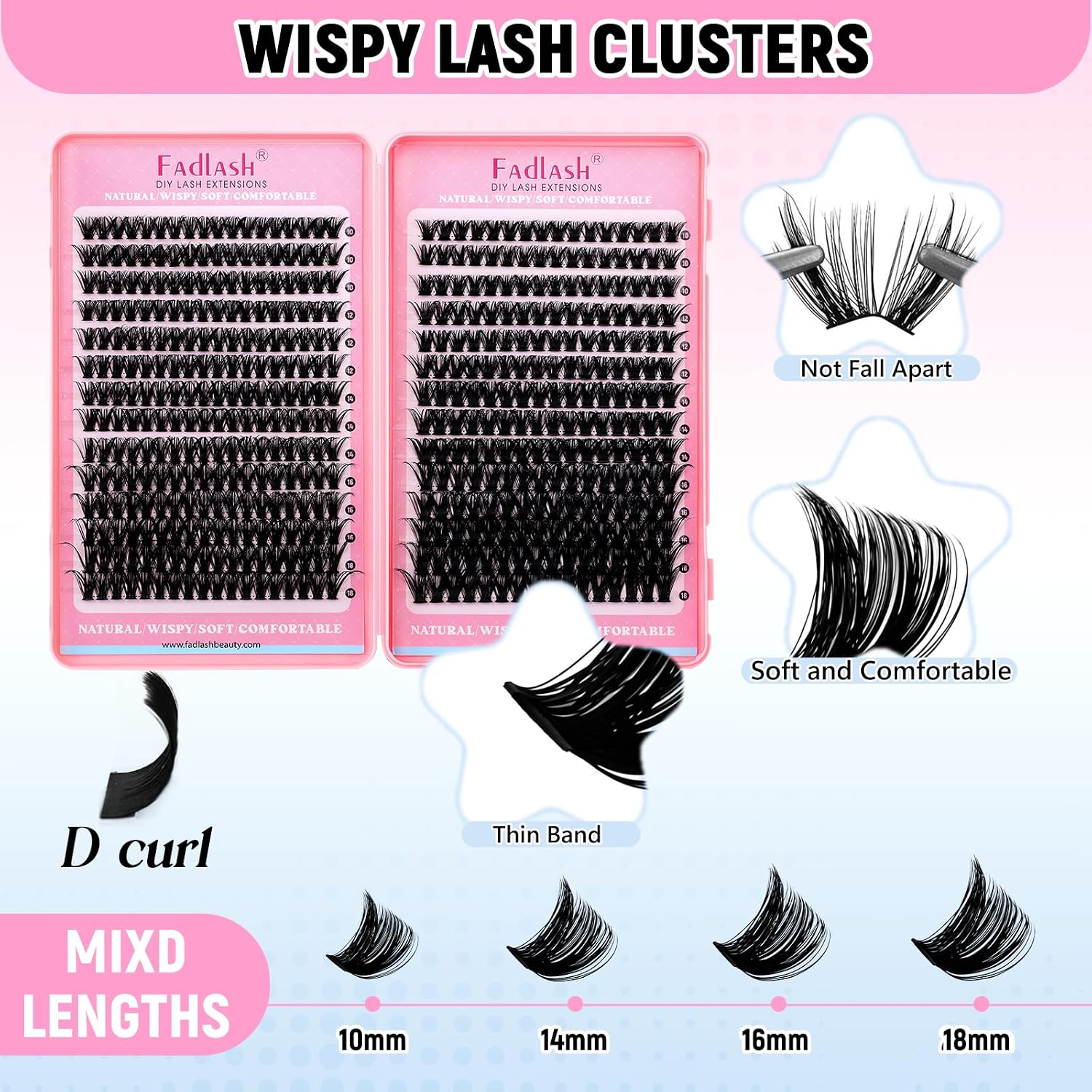 Thumbnail 2 de FADLASH 80D+100D Lash Clusters Kit, D Curl, 10–18mm, Bond and Seal