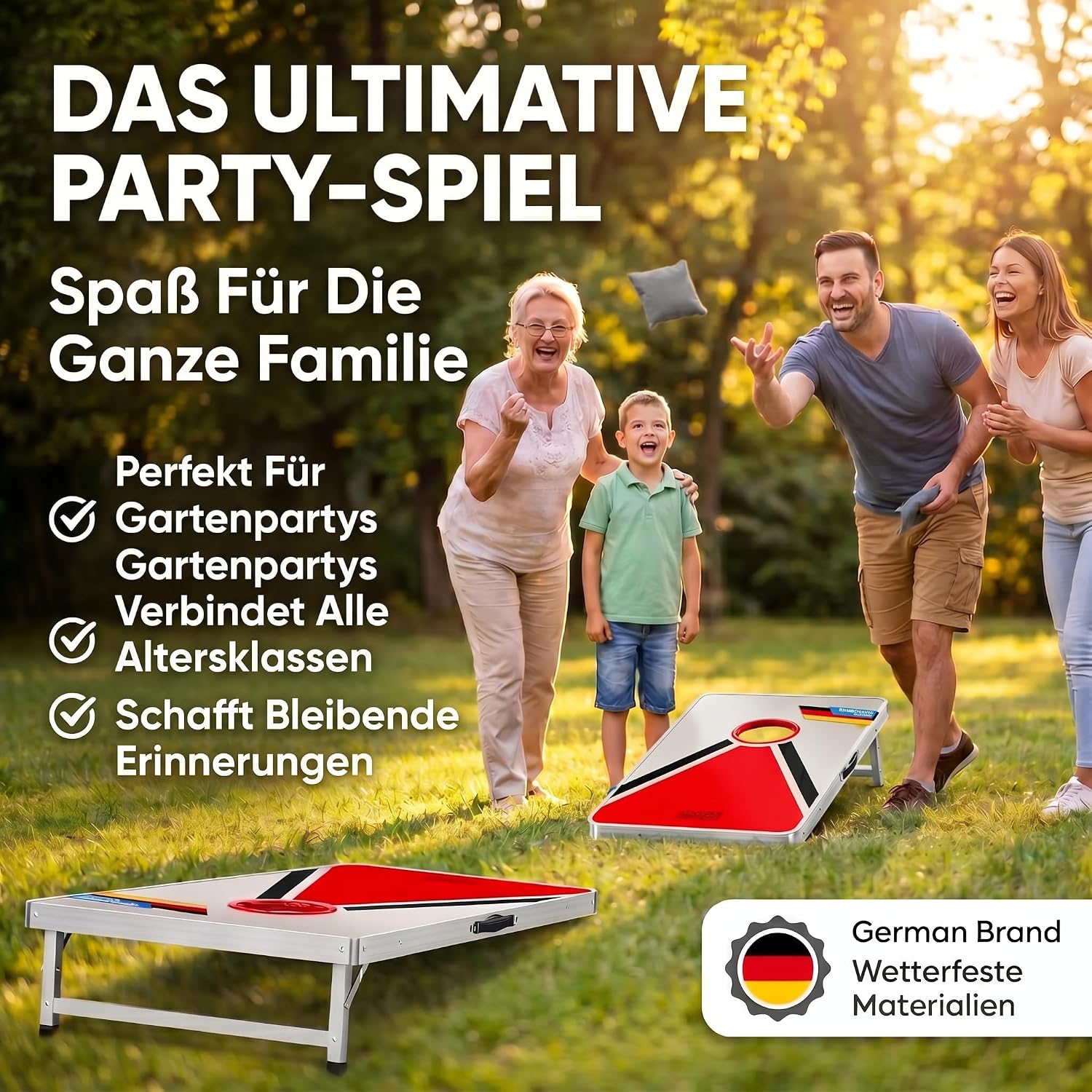 Detalle de XXL Cornhole-Spiel für Groß und Klein – Outdoor & Indoor Geschicklichkeitsspiel mit extra großen Sandsäckchen