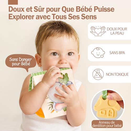 Detalle de Hahaland Livre en Tissu pour Bébé 0–6 Mois — Livre d'Éveil Sensoriel & Sécurisé