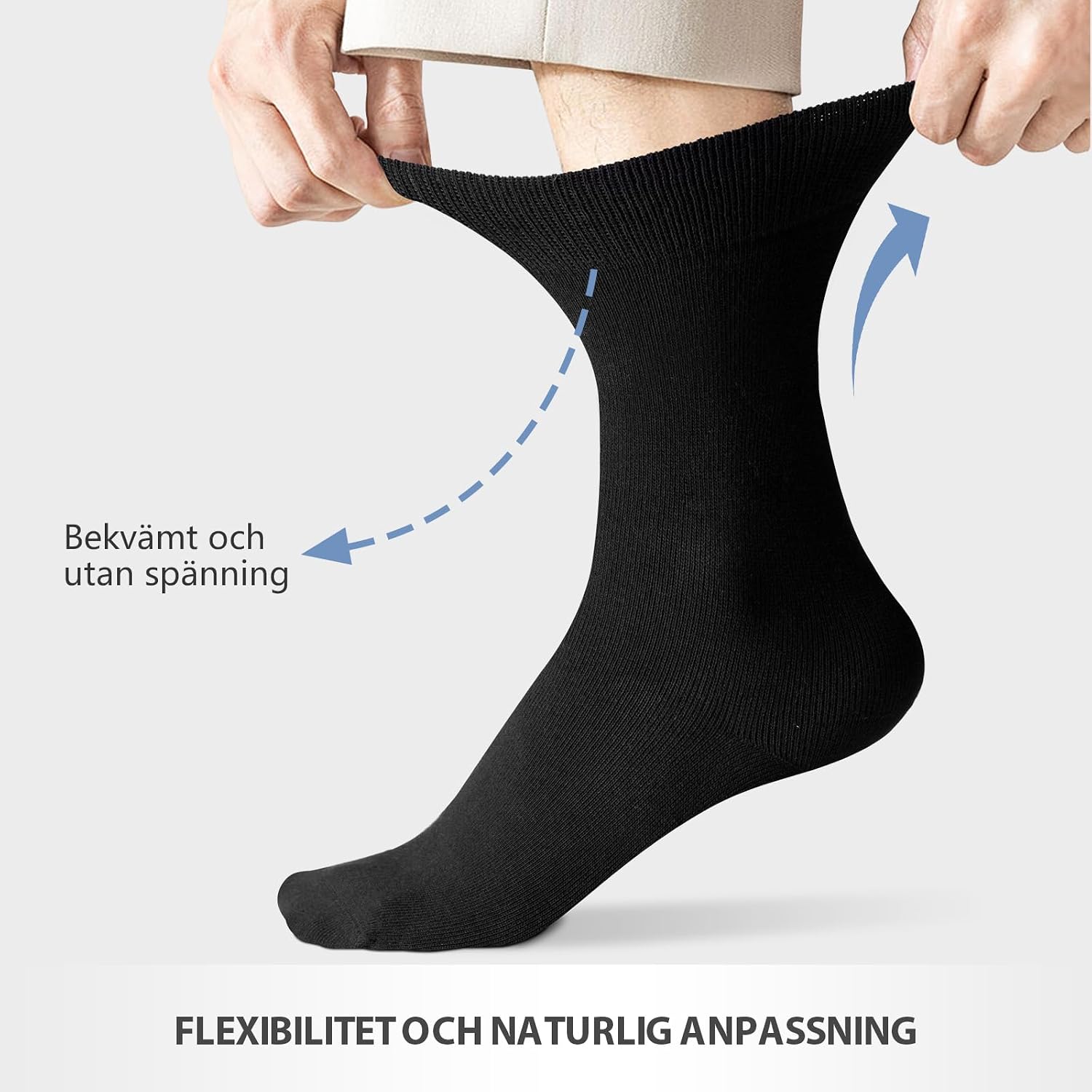 Detalle de Fullluwaa 12 par unisexstrumpor – svarta, långa arbetsstrumpor i mjuk bomull