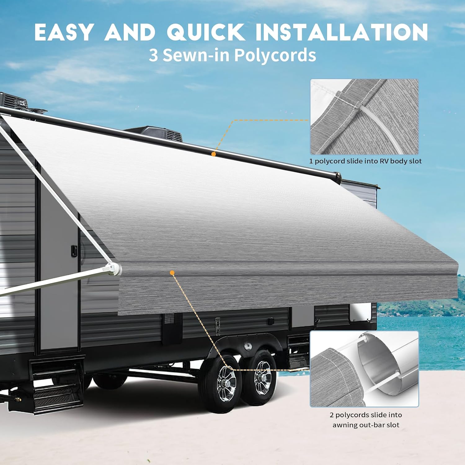 Detalle de Somokg Heavy Duty RV Awning Fabric Replacement (19.5oz Vinyl) — 13FT, Gray Fade