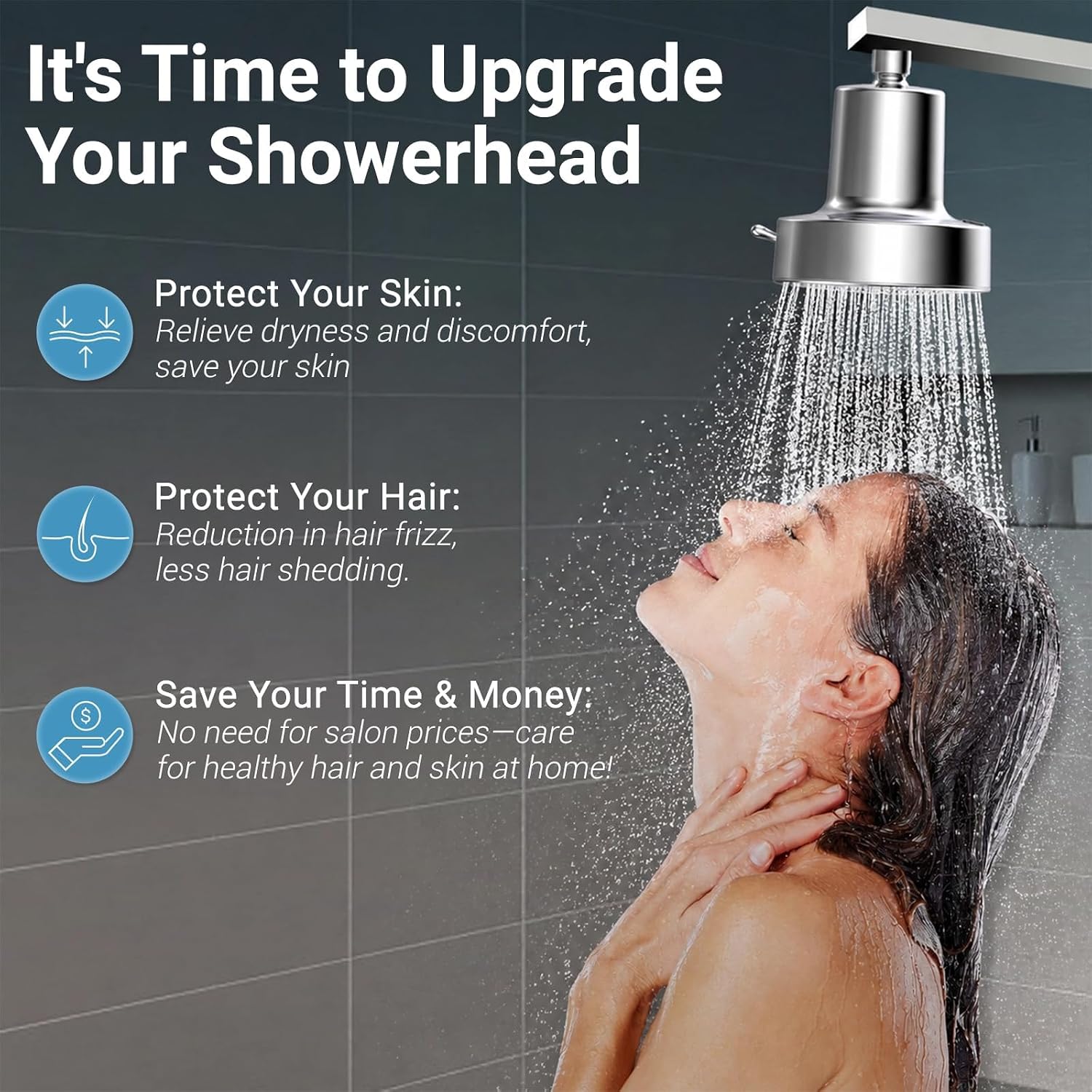 Detalle de UltrTxenova Filtered Shower Head, 6 Spray Settings, Chrome Finish