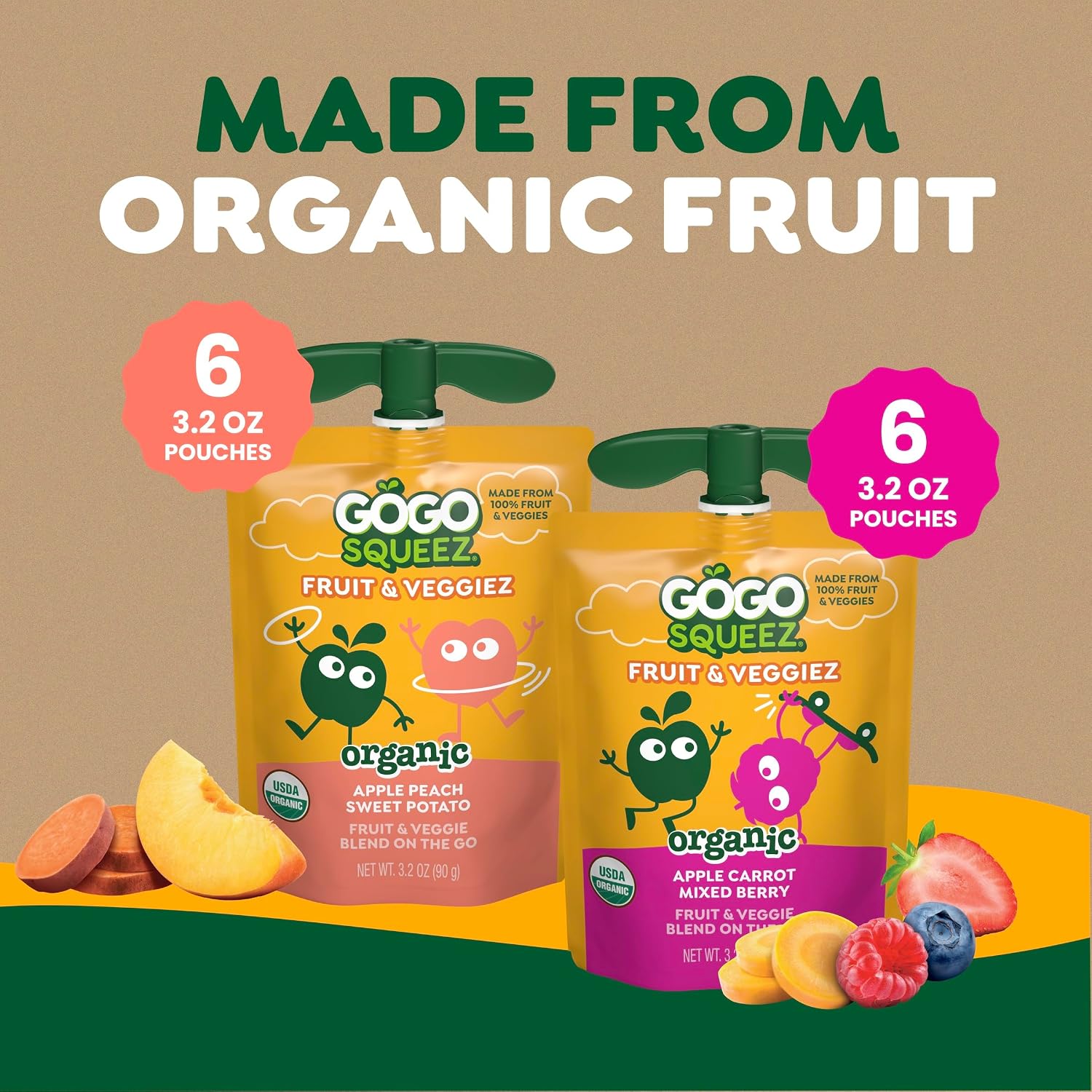 Detalle de GoGo squeeZ 280425 Organic Fruit & VeggieZ Pouches, 12 Count