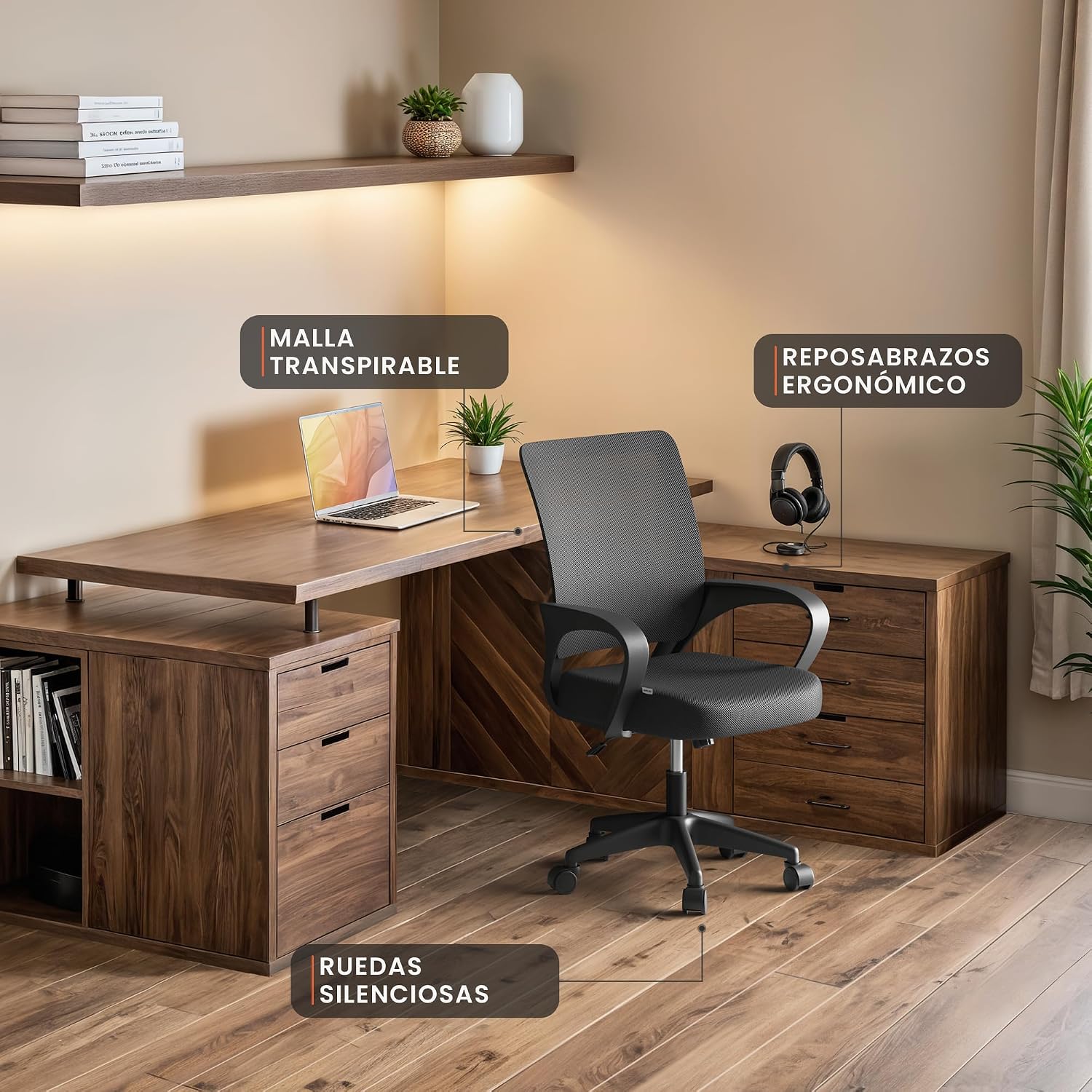 Thumbnail 3 de JUPPLIES Silla de escritorio ergonómica con soporte lumbar y malla transpirable (hasta 110 kg)
