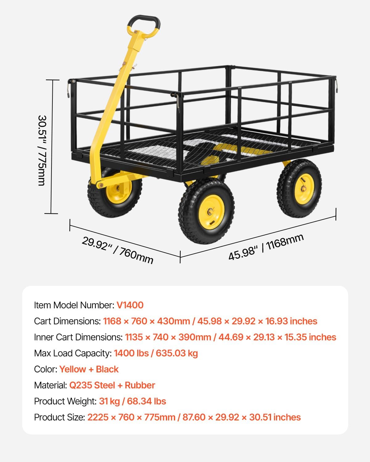 Thumbnail 6 de VEVOR Steel Garden Cart, 1400-lb Capacity