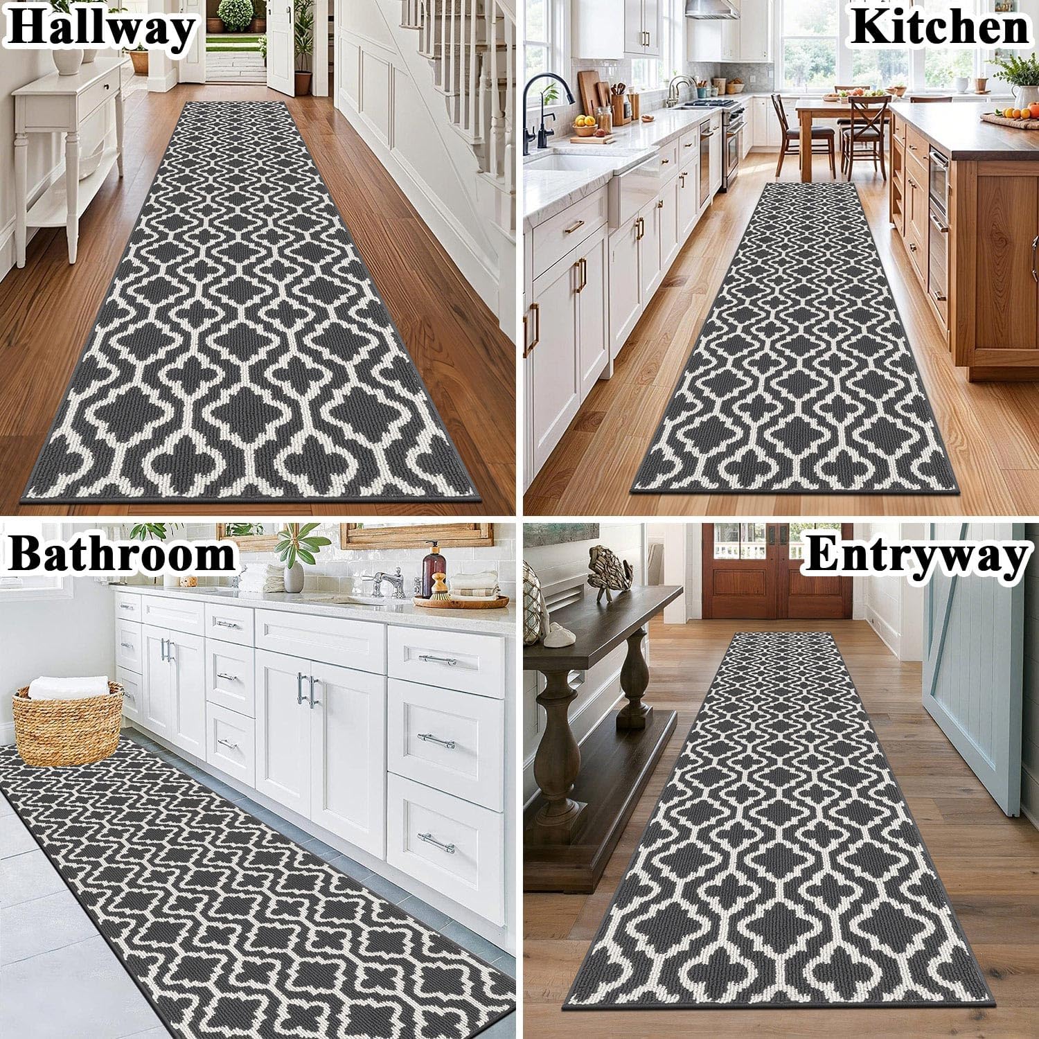 Detalle 2 de SHACOS Extra Long Hallway Runner Rug 66 x 300 cm | Non-Slip Geometric Grey
