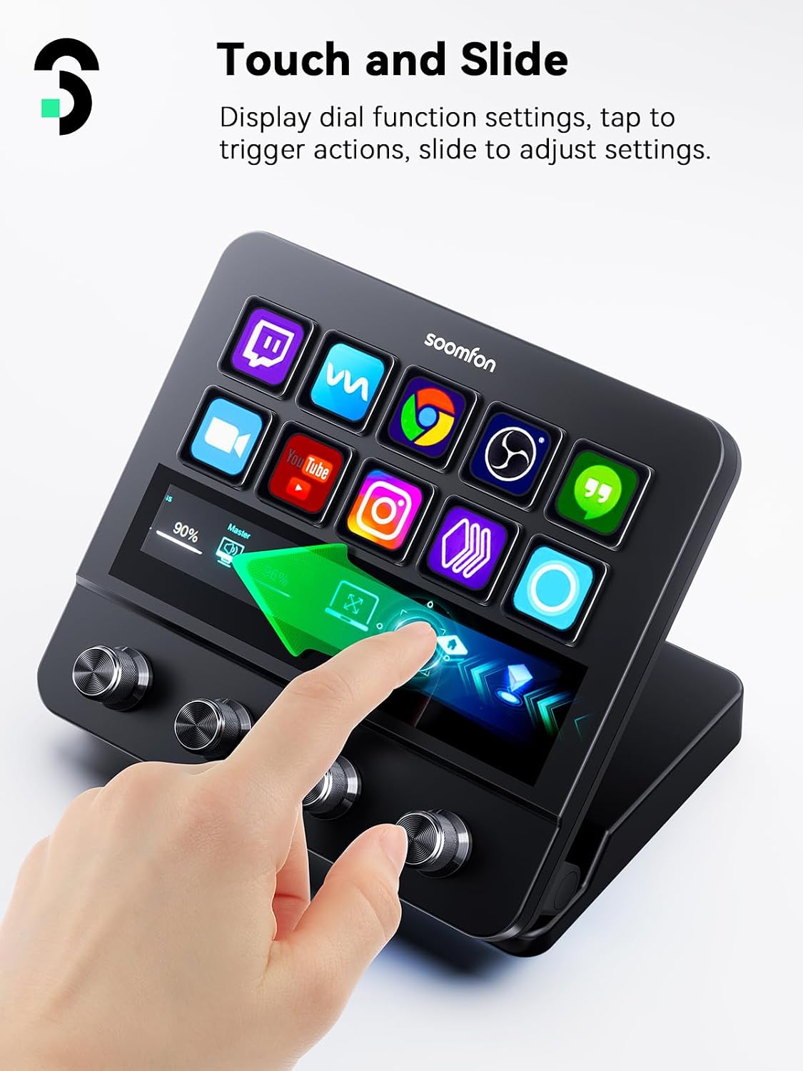 Detalle de SOOMFON CN003 Stream Controller with 10 Macro Keys, Touch Strip and 4 Dials