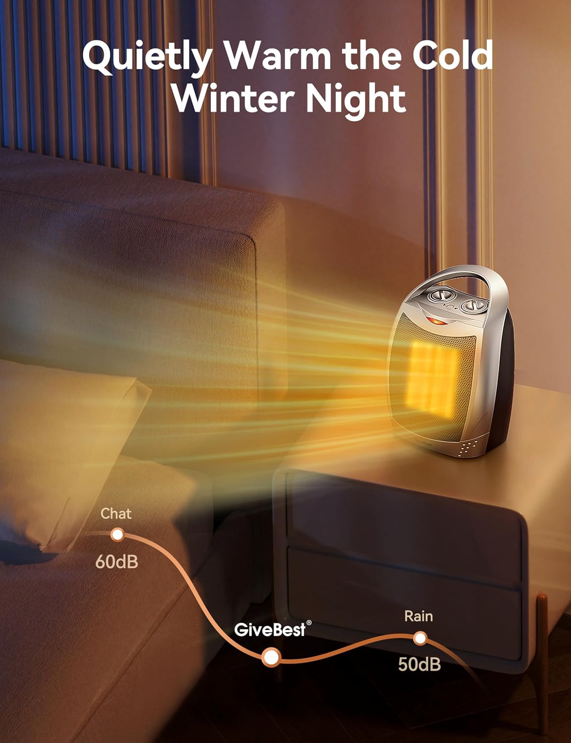 Detalle de GiveBest PTC-905 Portable Space Heater, 1500W/750W, Thermostat & Safety Shutoffs