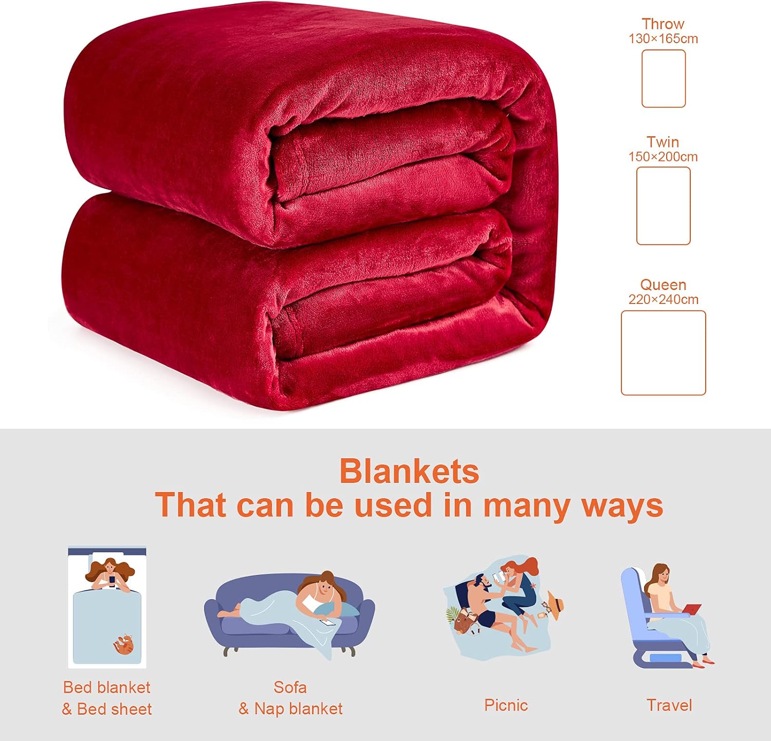 Thumbnail 4 de EHEYCIGA Extra Large Fleece Throw Blanket 270x230cm in Red
