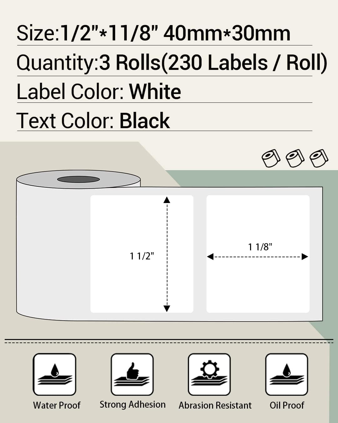 Detalle 2 de Phomemo 3 Rolls M110 Label: 40x30mm Multi-Purpose Self-Adhesive Thermal Labels