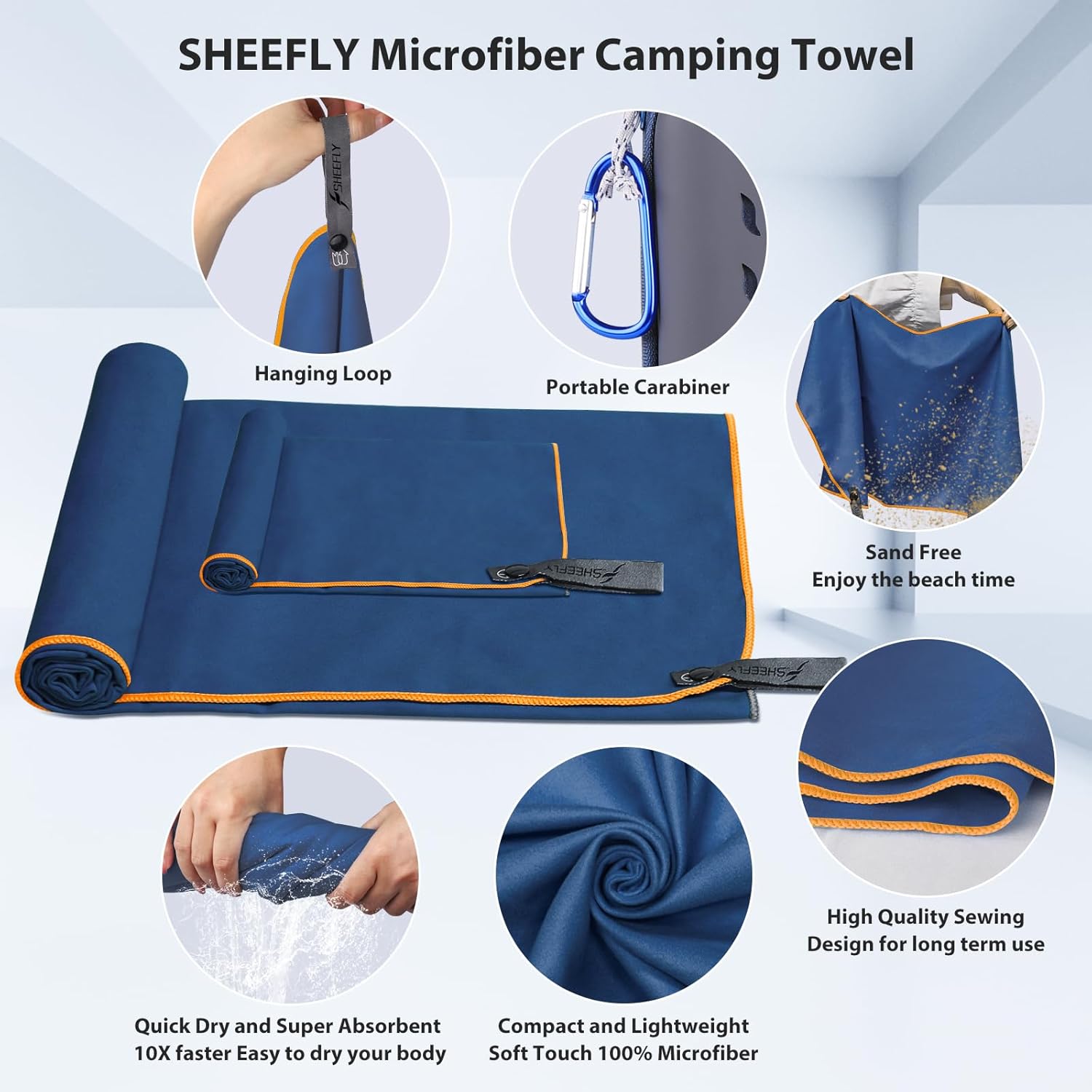 Thumbnail 3 de SHEEFLY Microfibre Travel Quick Dry Towel (XL 182cm x 81cm + 30cm x 60cm) – Navy Blue