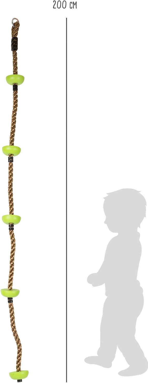 Detalle 2 de small foot Kletterseil Himmelsstürmer – wetterfestes Seil mit Sicherungshaken und Trittflächen, 200 cm, grün