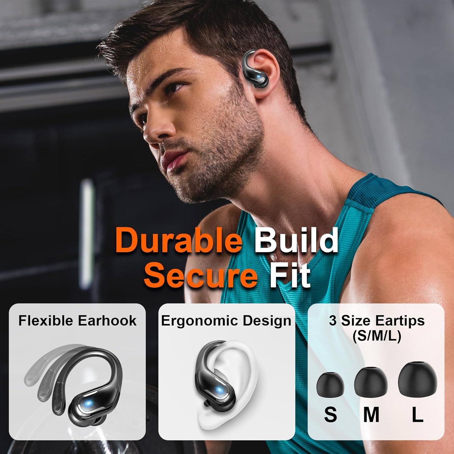 Detalle de Ltinist Wireless Earbuds with Bluetooth 5.3, IP7 Waterproof, 75H Playtime, Dual LED Display and Sport-Ready Earhooks