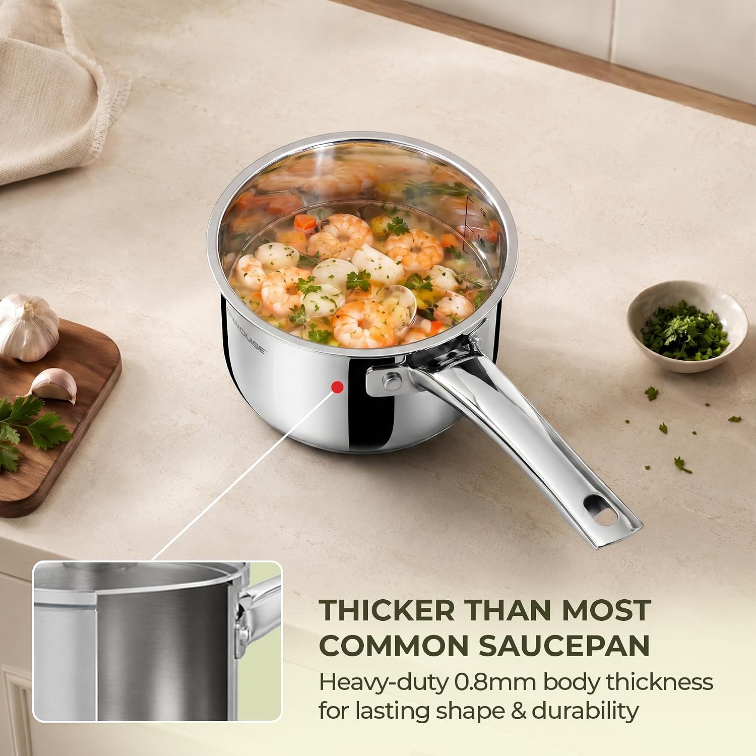 Thumbnail 4 de SUNHOUSE 3-Quart Stainless Steel Saucepan with Lid