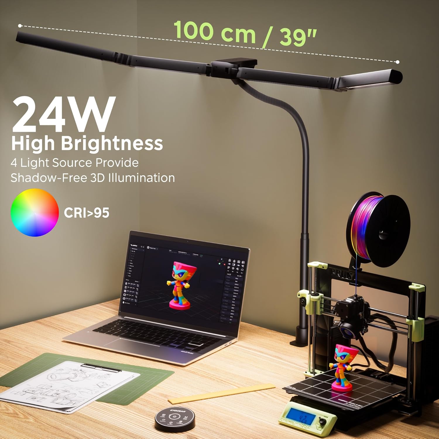 Thumbnail 1 de EYOCEAN Schreibtischlampe mit 4 Lichtquellen – dimmbar, Fernbedienung, 100 cm Lichtband