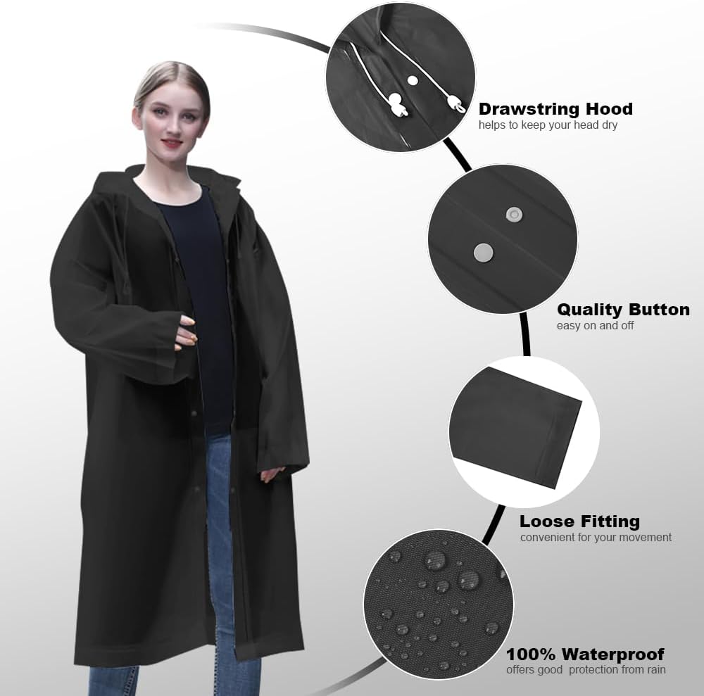 Thumbnail 4 de Vicloon Poncho Impermeabile in EVA (con cappuccio) – confezione da 2 poncho da pioggia riutilizzabili per uomo e donna