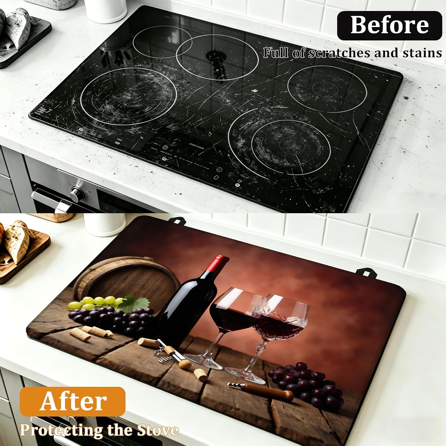 Detalle 2 de YIKTI Farmhouse Grape Wine Stove Top Cover, 28 x 20 Inch Washable Mat