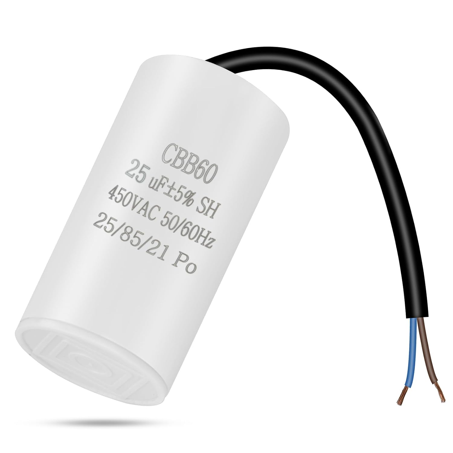 Detalle de OFFCUP CBB60 motorkondensator 25 μF, 450 V AC med anslutningskablar