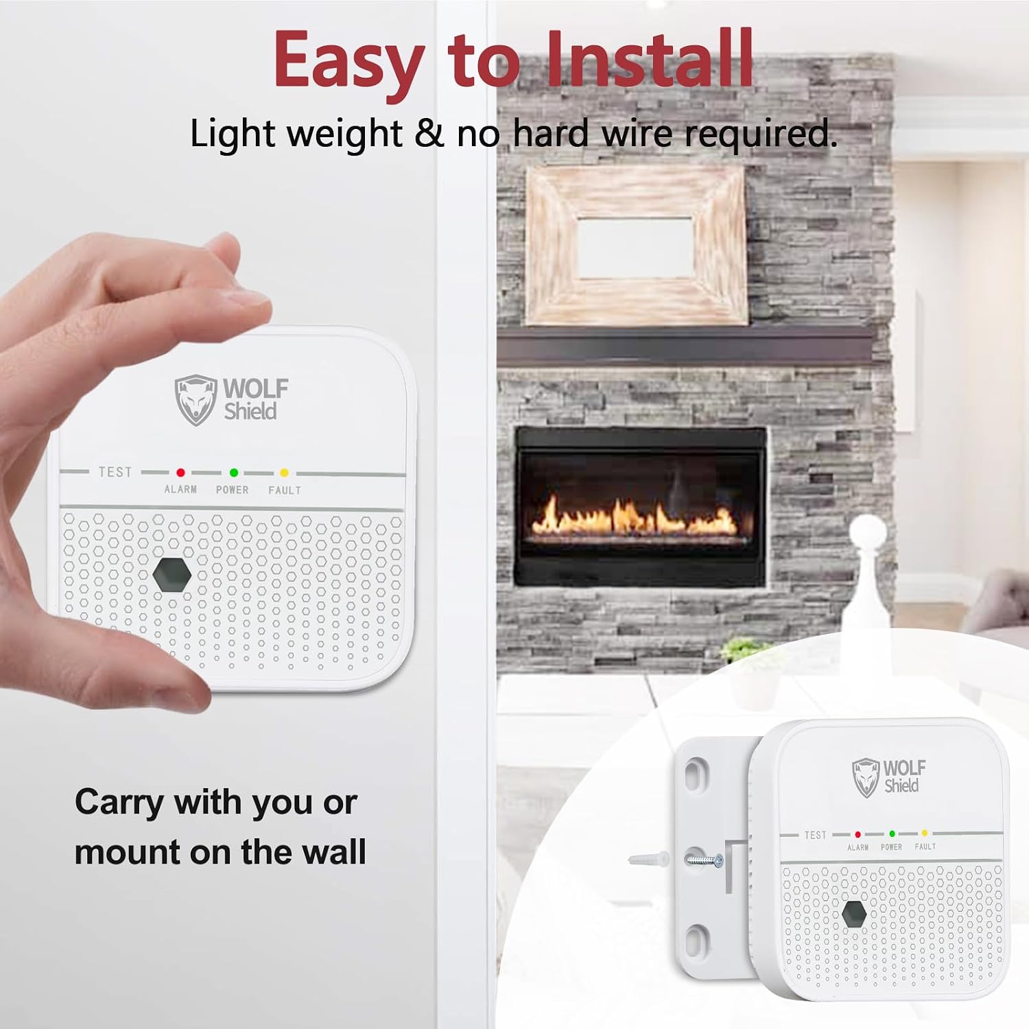 Detalle de WOLF SHIELD Carbon Monoxide Detector 10‑year alarm 📟