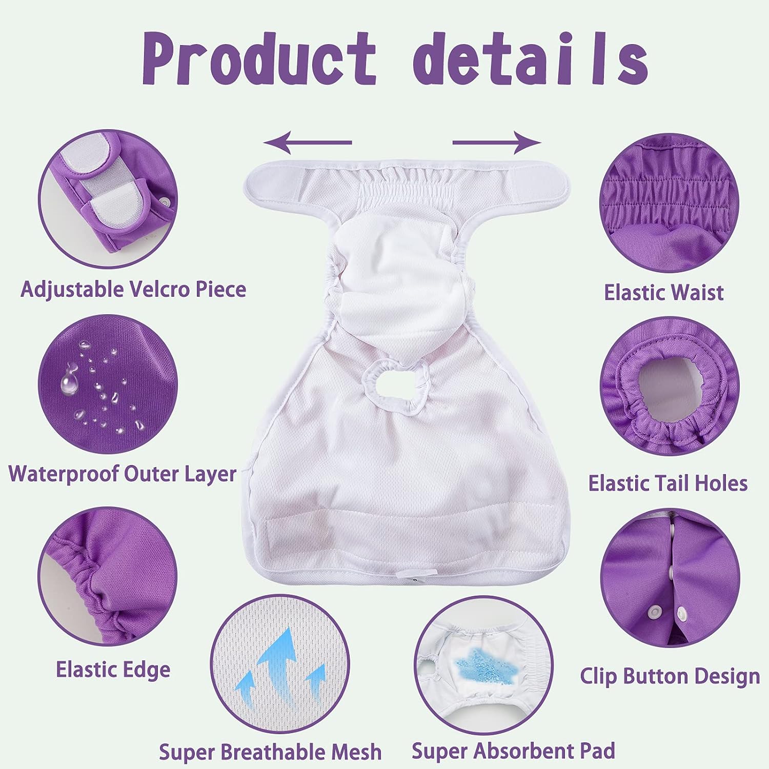 Thumbnail 1 de COMSLE Dog Nappies Female Small 3 Pack – reusable dog period heat pants with adjustable fit